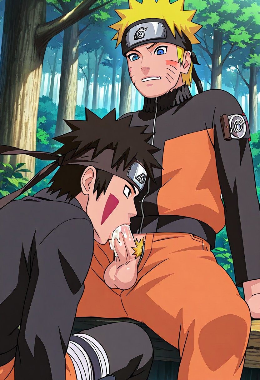 2boys ai_generated blowjob cum_in_mouth gay inuzuka_kiba male_only uzumaki_naruto yaoi