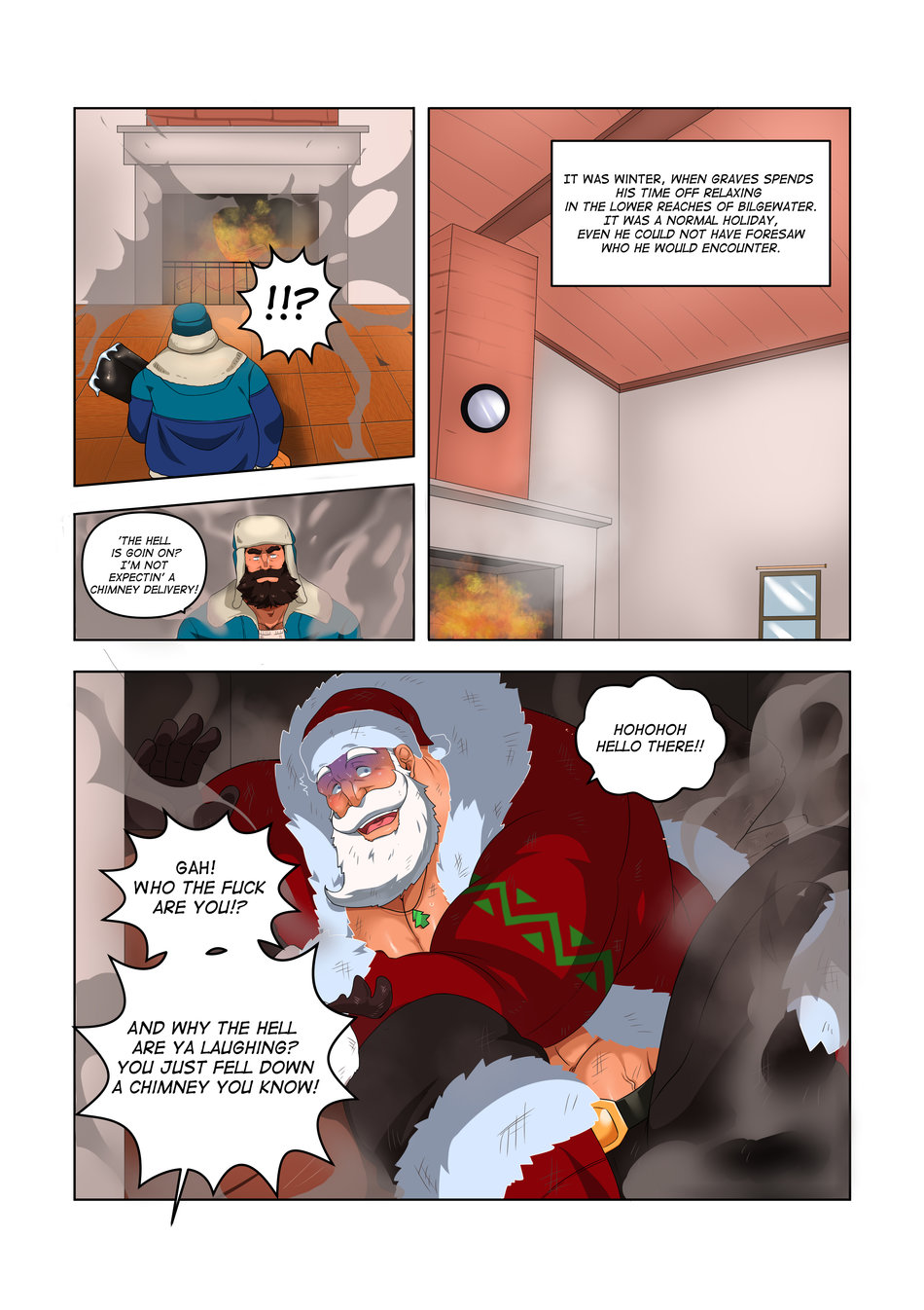 bara bear big_muscles braum celebrity christmas comic comic_page comic_panel comics daddy dialogue dilf ducka-98 facial_hair gay gay_sex hair holidays league_of_legends malcolm_graves male males_only merry_christmas moustache muscular muscular_male santa_braum santa_costume sex skin snow_day_graves snowdown_series text