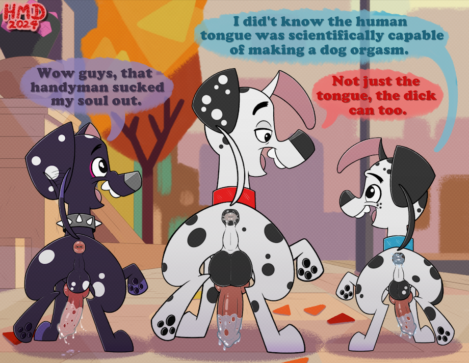 101_dalmatian_street 101_dalmatians 2024 3boys animal_anus animal_genitals animal_penis artist_signature ass asshole balls black_body black_fur black_spots blue_collar butt canid canine canine_anus canine_genitals canine_penis canis collar commission commission_art complex_background cum cum_dripping_from_penis cum_in_ass cum_on_anus cum_on_penis dalmatian dante_(101_dalmatians) dawkins_(101_dalmatians) dialogue digital_drawing_(artwork) digital_media_(artwork) disney dog dog_collar domestic_canine domestic_dog dylan_(101_dalmatians) english_dialogue english_text erected_penis erection feral feral_focus feral_male feral_only flat_colors gay genital_fluids genitals happy hi_res high_resolution highres hind_legs hindlegs hindpaw hmdkoba inkbunny knot knotted_penis leg_raise long_ears male male_canine male_dog male_feral male_focus male_only mammal motion_lines open_mouth open_smile pawpads paws penis pink_anus raised_leg raised_tail rear rear_view red_collar saliva saliva_on_penis shiny_eyes smile smiling speech_bubble spiked_collar spots spotted_balls spotted_body spotted_fur tail tail_raised tail_wagging tailhole talking talking_feral talking_to_another teeth text tongue trio wagging_tail walking walking_away white_body white_fur white_spots young young_male zoophilia