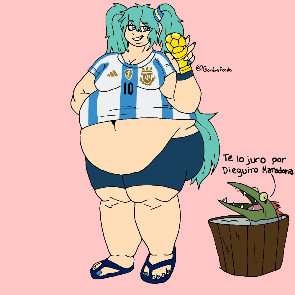 argentinian_miku bbw belly_bulge belly_hang belly_overhang big_breasts fat gordasfeede hatsune_miku huge_ass huge_belly huge_thighs knees latin_american_hatsune_miku_(meme) sandals thick_legs thick_thighs tight_clothing twintails