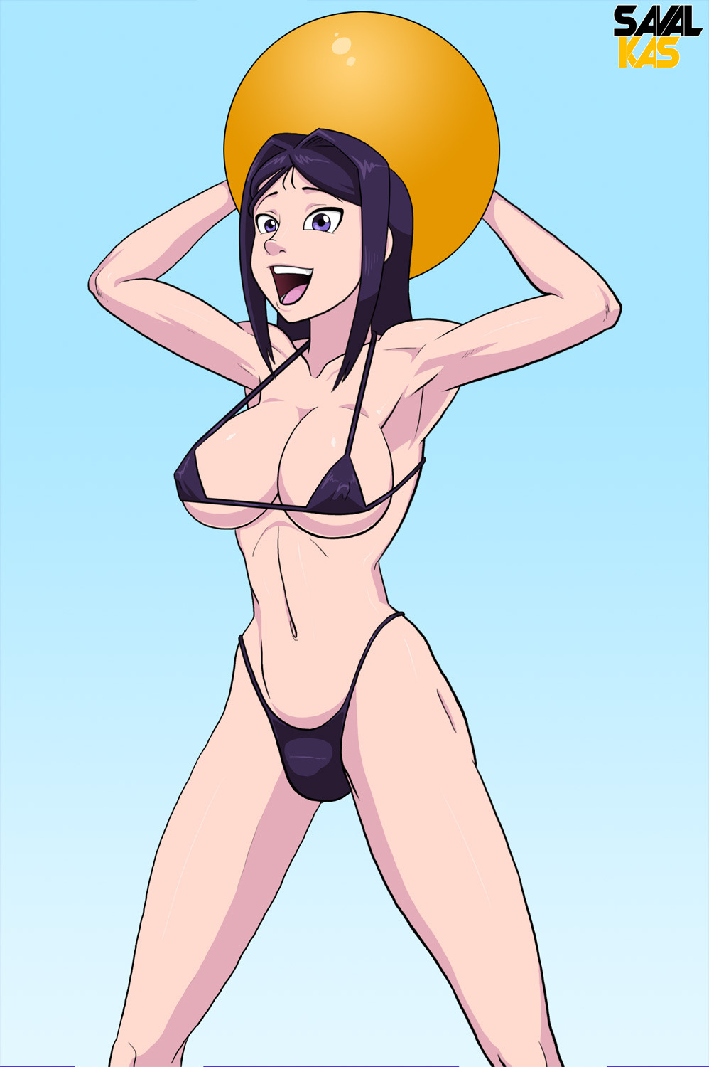 1futa, bikini, breasts, bulge, cleavage, dickgirl, futa only, futanari, intersex, open mouth, savalkas, solo, solo futa
