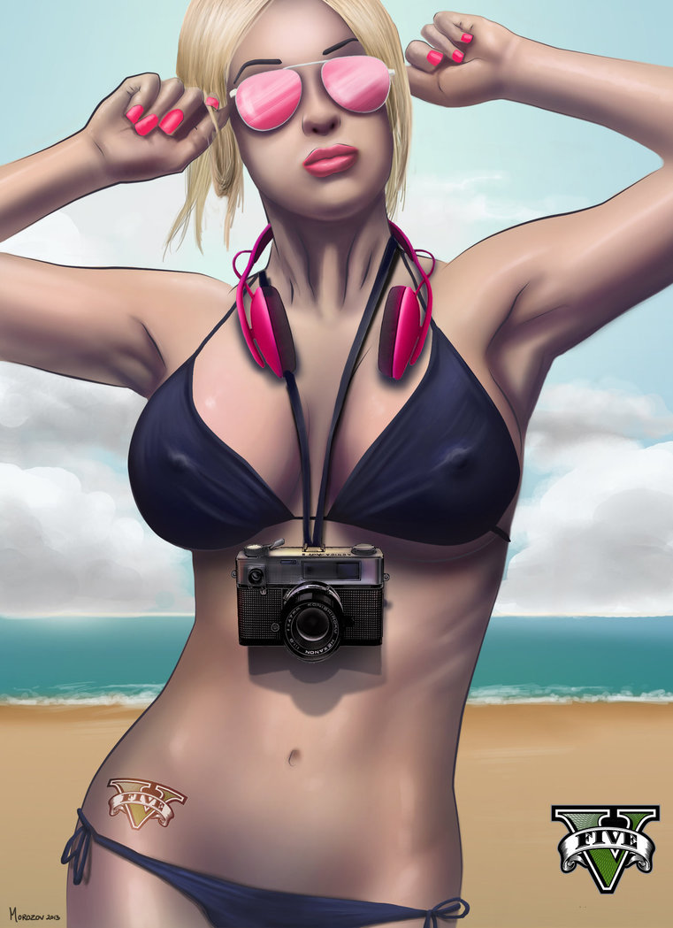 1girls adjusting_eyewear adjusting_glasses alluring aviator_sunglasses beach black_bikini blonde_hair blue_eyes camera eyeshadow female folded_ponytail grand_theft_auto grand_theft_auto_v headphones_around_neck light_skin ocean pink-tinted_eyewear pink_lips pink_lipstick ponytail preppy red_lipstick redrussianda rockstar_games slim sunglasses tied_hair tinted_eyewear tracey_de_santa