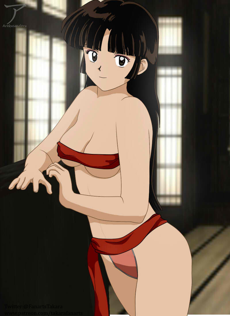 1girls arekusanderu brown_eyes brown_hair cleavage female female_only inuyasha long_hair sango smile solo