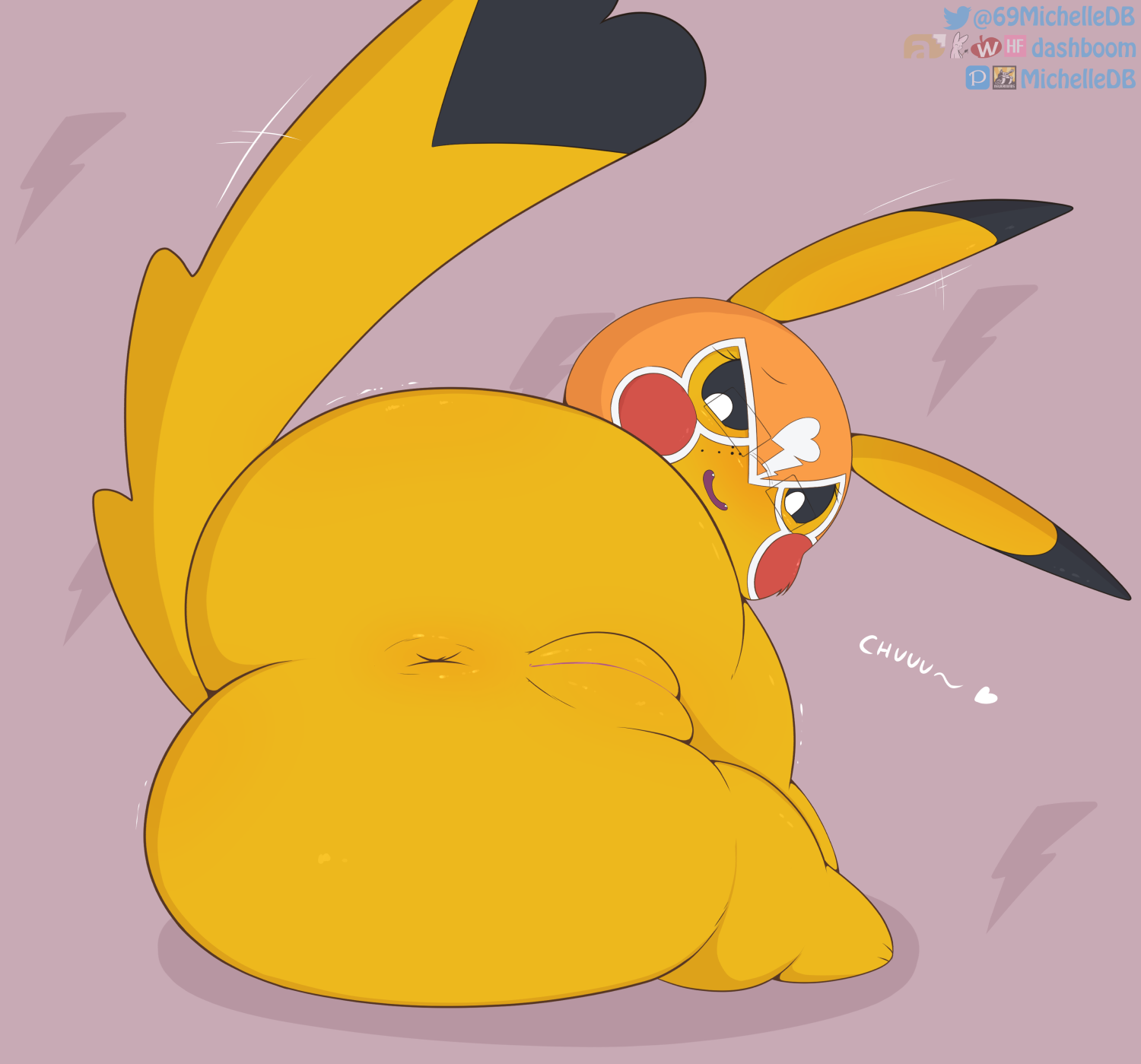 <3, anal, anal invitation, anal suggest, anus, ass, big ass, big butt, cleft tail, clothing, cosplay pikachu, dashboom, dialogue, female, female only, feral, fur, furry, furry only, heart, hi res, looking at viewer, looking back, mask, michelle (dashboom), mostly nude, naked, nintendo, nude, open mouth, original character, pikachu, pikachu libre, pokémon (species), pokemon, pokemon (species), pussy, rear view, shiny pokemon, simple background, smile, solo, solo female, spread legs, spreading, tail, text, thick thighs, video games, wide hips, yellow fur