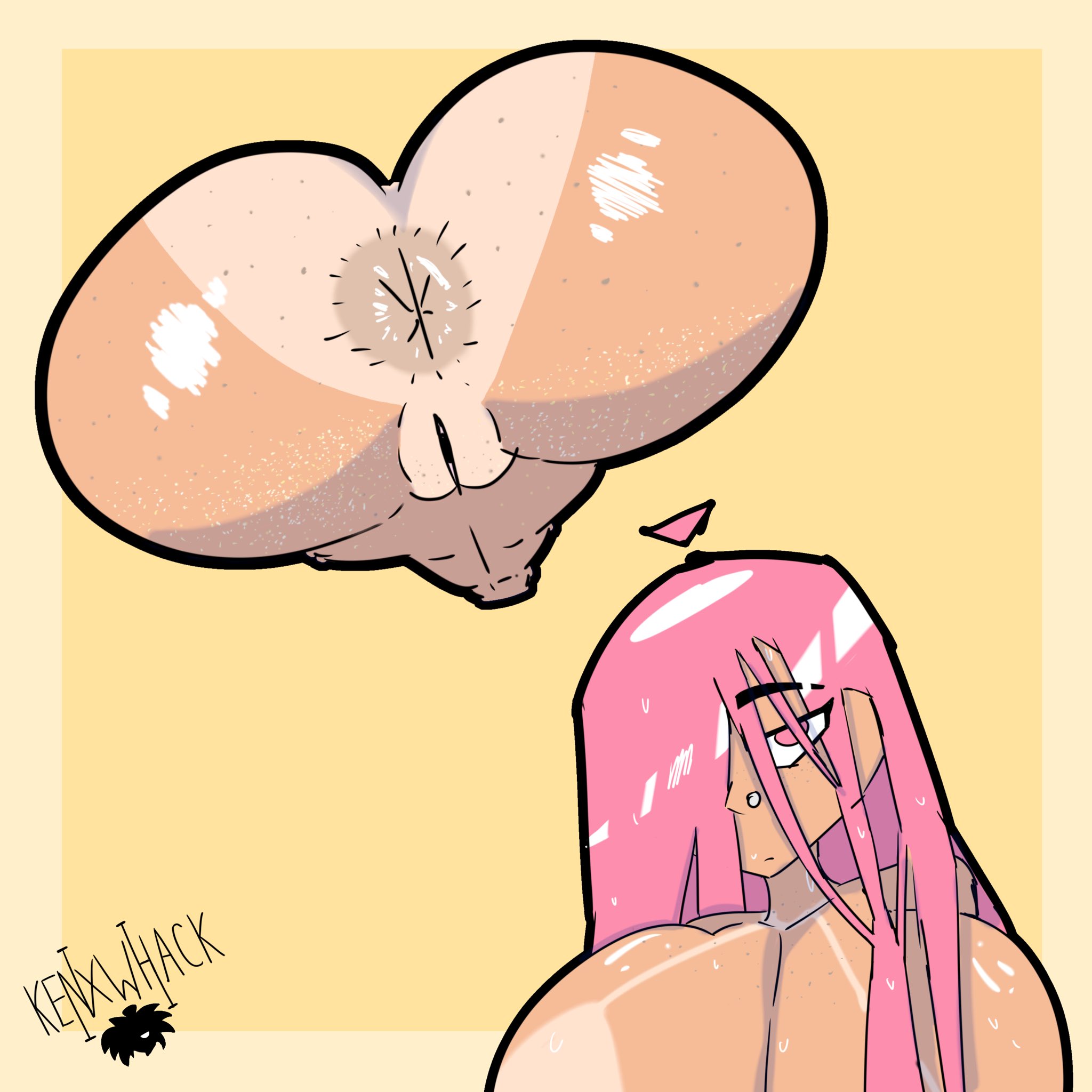 1girls, anus, ass, asshole, asshole peek, big ass, big butt, bubble ass, bubble butt, butt tanline, butthole focus, female, freckles on ass, freckles on face, kenxwhack, pink hair, roxy (kenxwhack), sand, tanline, tanned skin, wet hair
