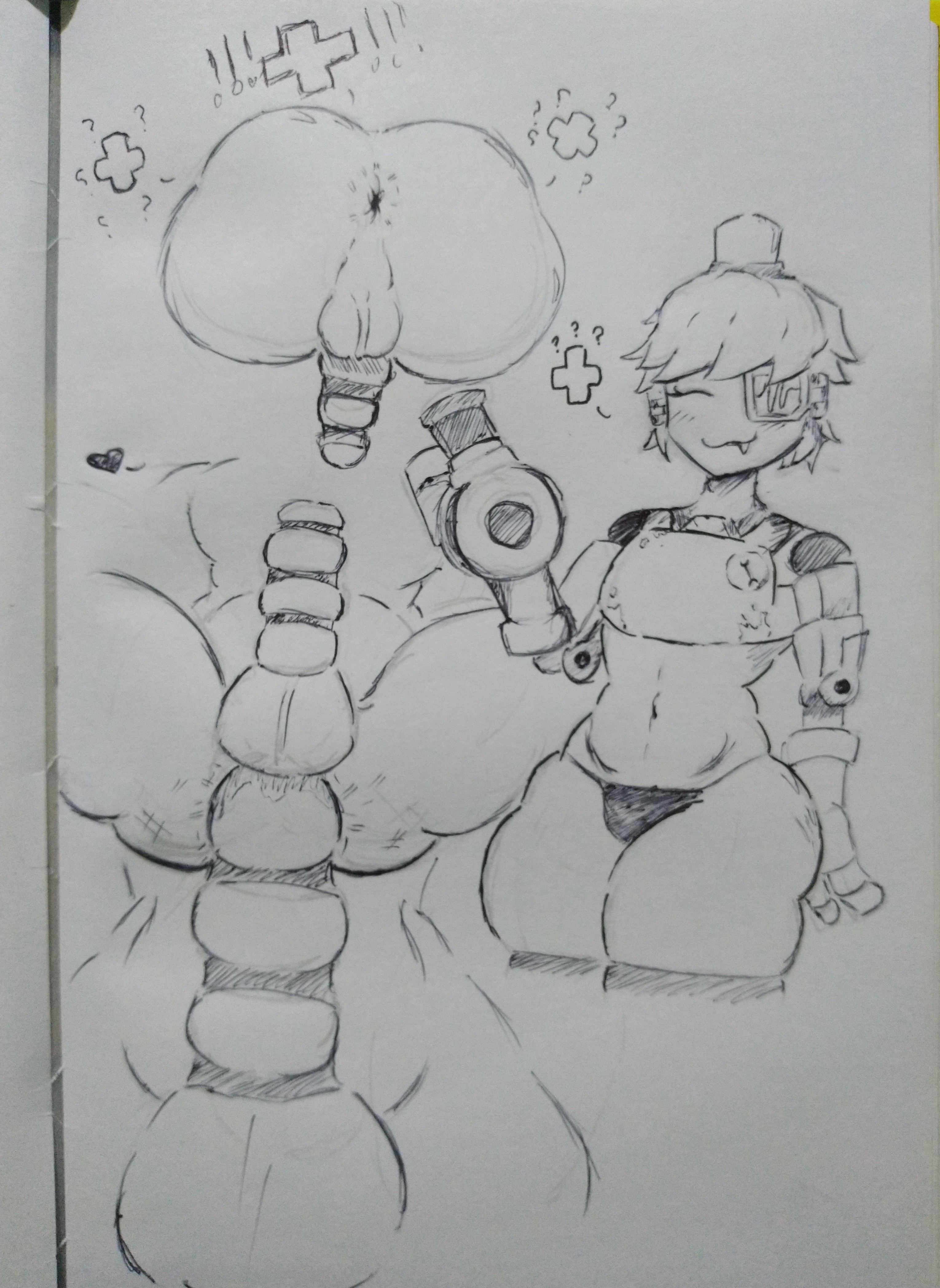 1boy, 1futa, anus, anus peek, ass, big ass, black and white, cute, dell spencer, el godoned78 xd, femboy, femboy only, futa on male, futanari, greyscale, huge ass, intersex, male, male focus, mimi sentry, monochrome, penetration, penis, robot, sex, solo focus, team fortress 2