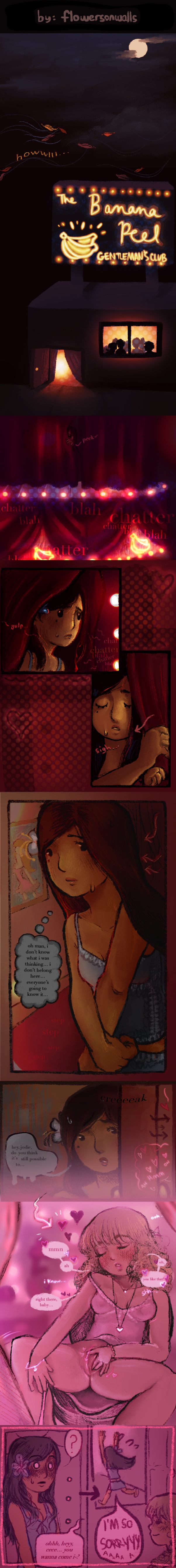 2girls apologizing blue_clothing cartoony casual_exposure casual_masturbation comic comic_page comic_strip curly_hair curly_hair_female dark-skinned_female dark_hair female female_masturbation female_only fingering fingering_self flower_in_hair flowersonwalls hawaiian hawaiian_female lace lace_trim lingerie lingerie_only long_hair lucy_bay_/_cece_(flowersonwalls) masturbation nightclub nightclub_stripper older_female panties_around_one_leg panties_aside pink pink_clothing pink_pussy sarah_kitty_/_jodie_(flowersonwalls) shaved_pussy side_part side_part_hair straight_hair stripclub stripper stripper_clothes strippers surprised surprised_expression surprised_face tan-skinned_female tan_body tan_skin tanned tanned_skin the_banana_peel toony voyeur voyeurism walk-in walked_in_on wet wet_pussy younger_female yuri