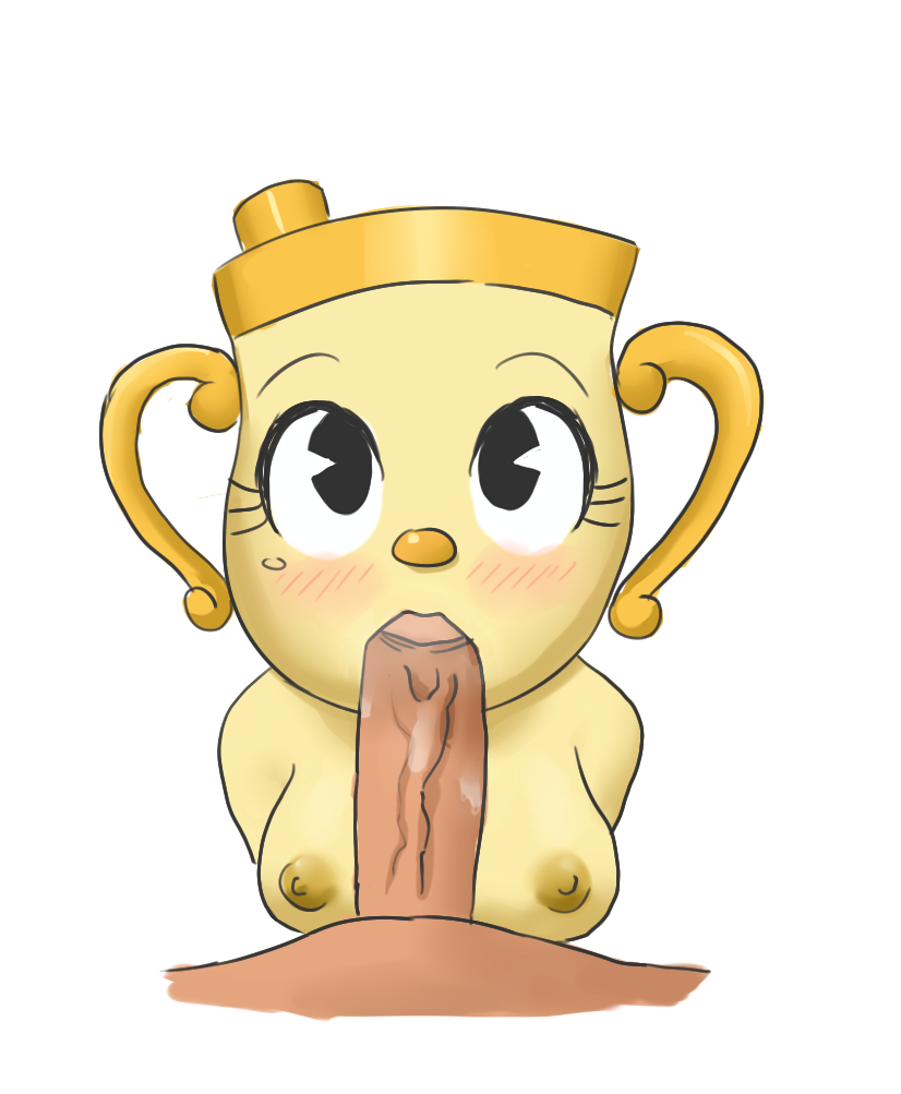 1boy 1girls black_eyes cuphead:_the_delicious_last_course cuphead_(game) drawn fellatio female horny_female humanoid humanoid_penis looking_at_viewer male ms._chalice oral outside pov tagme yellow_skin