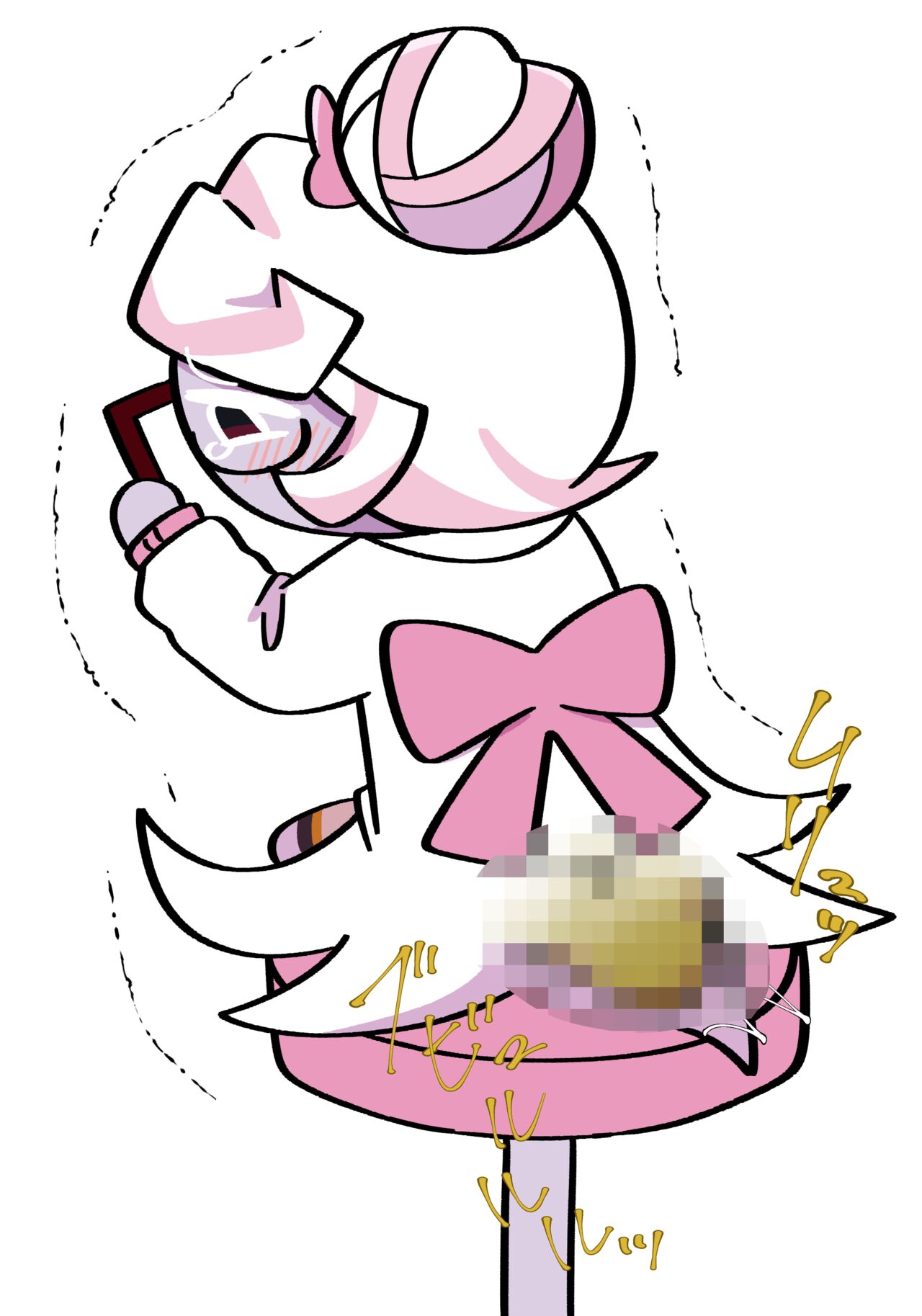 1girls bow censored clothed clothing coat cookie_run cookie_run_ovenbreak defecating defecation embarrassed female female_only glasses hair hair_bun hairbow japanese_text mosaic_censoring onomatopoeia scat simple_background sitting soiling solo stool tears tied_hair trembling truffle_cookie white_background white_hair yyyyyyashirro46