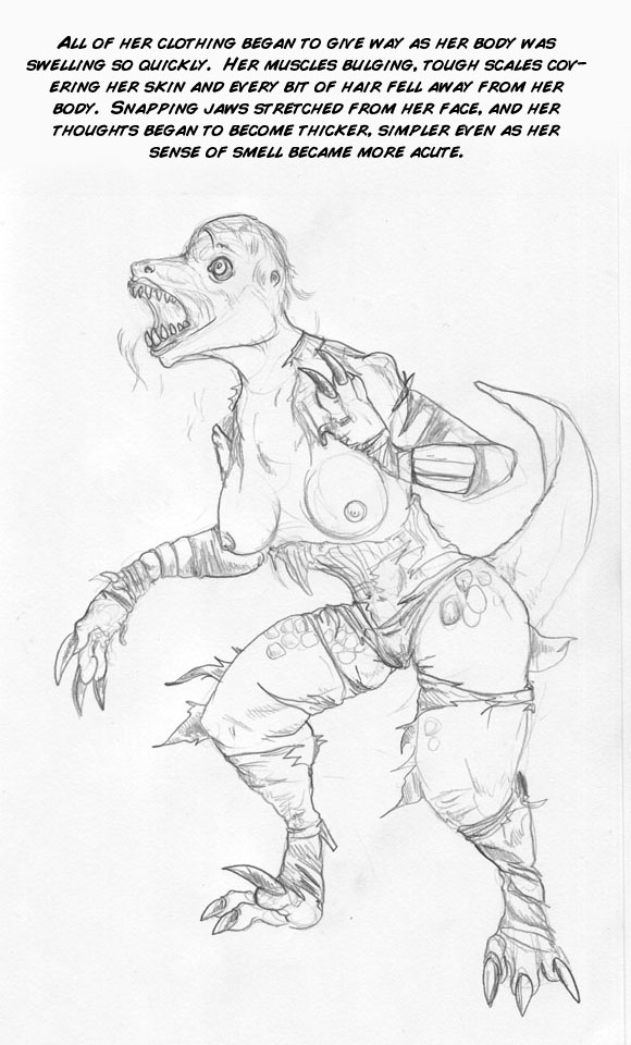 arania breasts claws clothing experiment fangs female mad_scientist mammal monochrome reptile scale scalie shocked sketch solo standing torn_clothing transformation