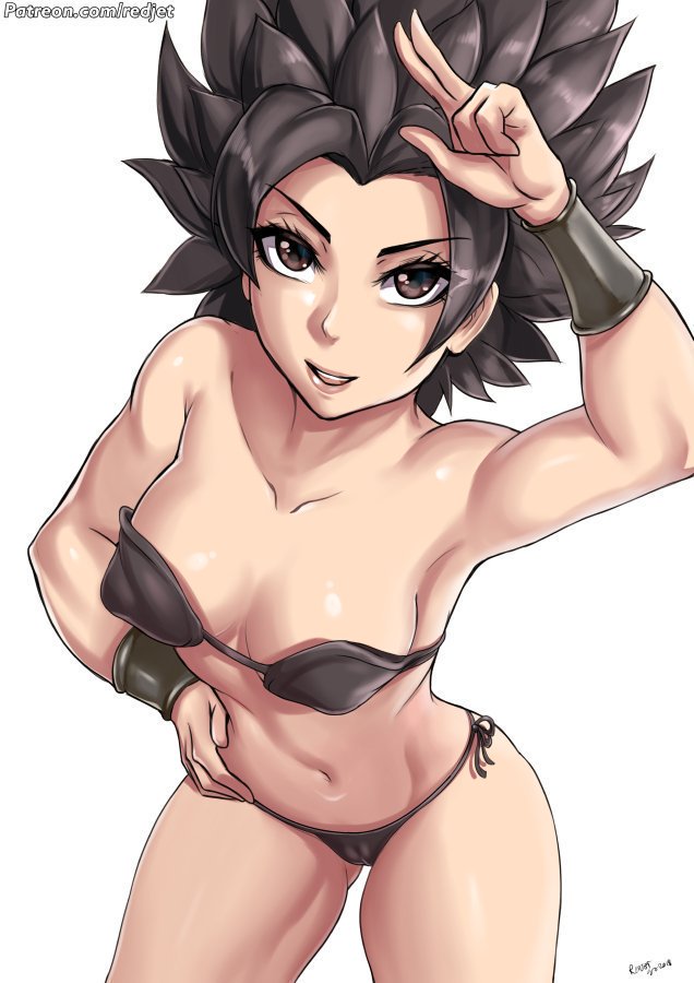 bikini, black hair, breasts, caulifla, dragon ball, dragon ball super, female, female only, redjet, saiyan