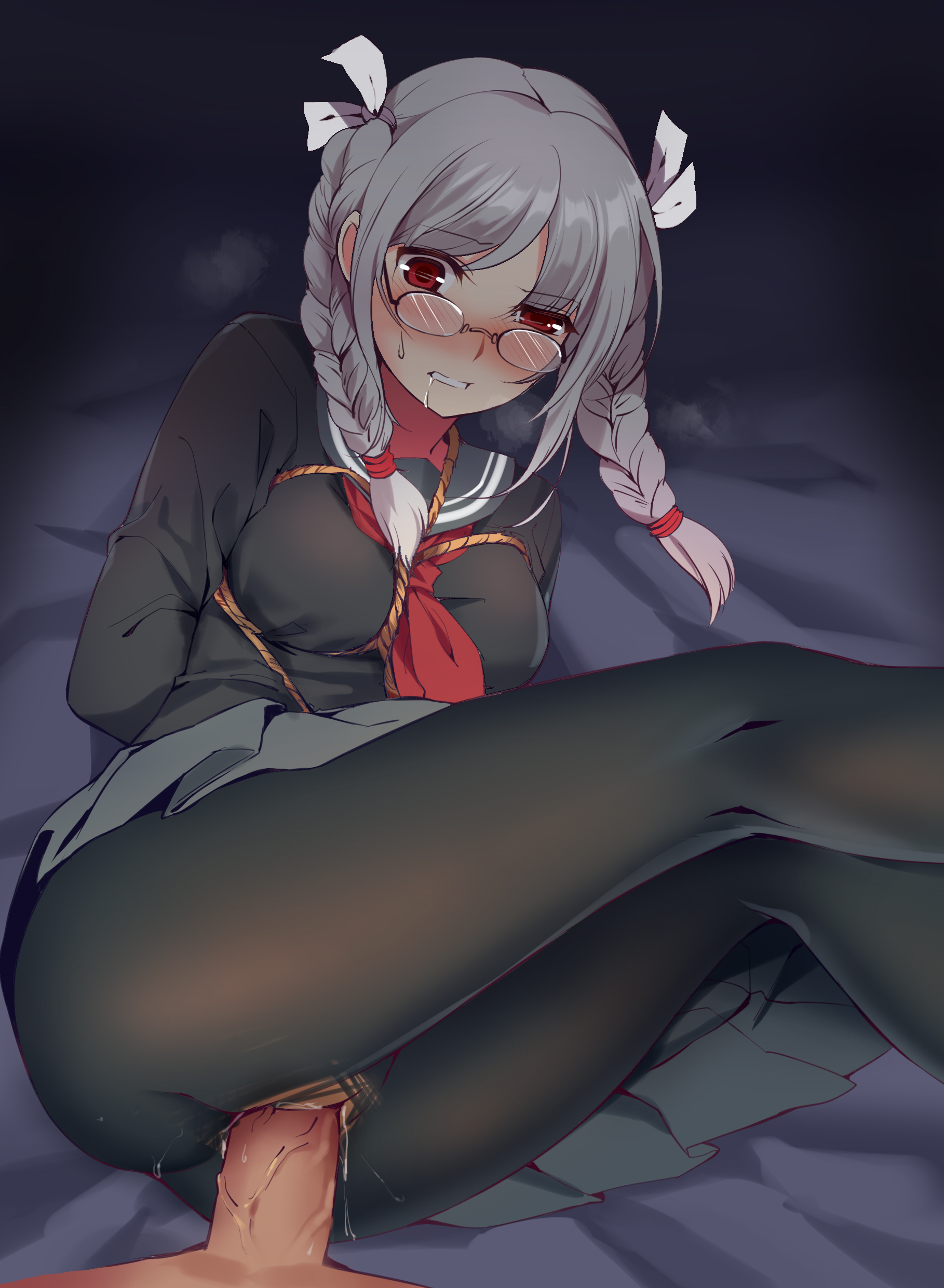 1boy, danganronpa, danganronpa 2: goodbye despair, female, male, pekoyama peko, pussy, sex, straight hair, unseen male face, vaginal penetration