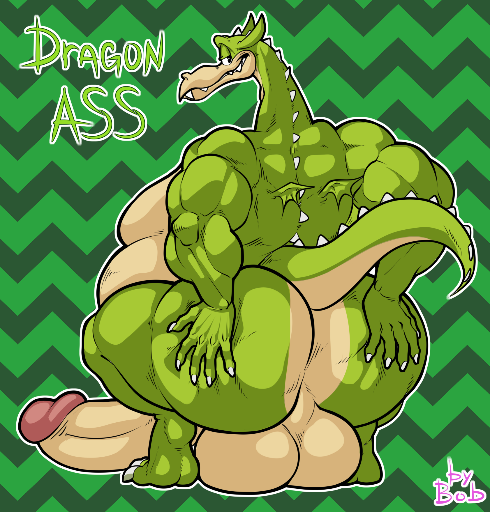 anthro, ass, balls, big ass, big balls, big butt, big penis, bobthetanuki, chubby, cuphead (game), dragon, extrasizedbob, grim matchstick, male, male only, nude, pecs, penis, perineum, reptile, scalie, smile, solo, spread ass
