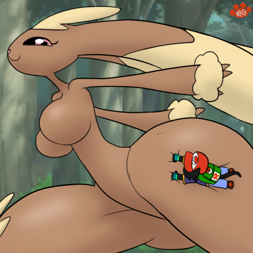 big_breasts breasts female giantess kecomaster lopunny pokémon_(species) pokemon pokemon_(species) thick_thighs wide_hips