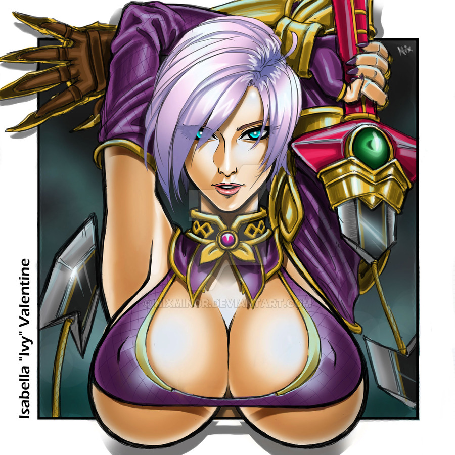 1girls bimbo deviantart female female_only huge_breasts isabella_valentine nixminor solo soul_calibur underboob watermark whip_sword