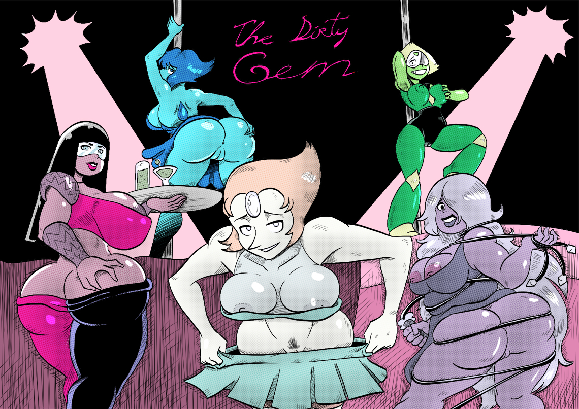 amethyst (steven universe), ass, ass cleavage, ass crack, bluestrikerbomber, breasts, butt crack, female, female only, garnet (steven universe), gem (species), gem fusion, huge ass, huge breasts, lapis lazuli (steven universe), looking at viewer, pearl (steven universe), peridot (steven universe), pole, pole dancing, pubic hair, steven universe, stripper pole, voluptuous, whip