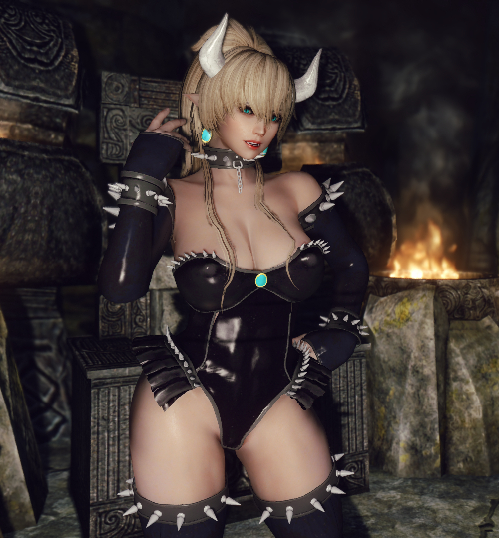 1girls 3d artist_request bethesda_softworks bimbo blonde_hair blue_eyes bowsette breasts busty cleavage fangs female female_only horns hourglass_figure mario_(series) new_super_mario_bros._u_deluxe nintendo rule_63 skyrim solo spiked_armlet spiked_bracelet spiked_collar spiked_leotard spiked_skirt spiked_thighlet tagme the_elder_scrolls voluptuous