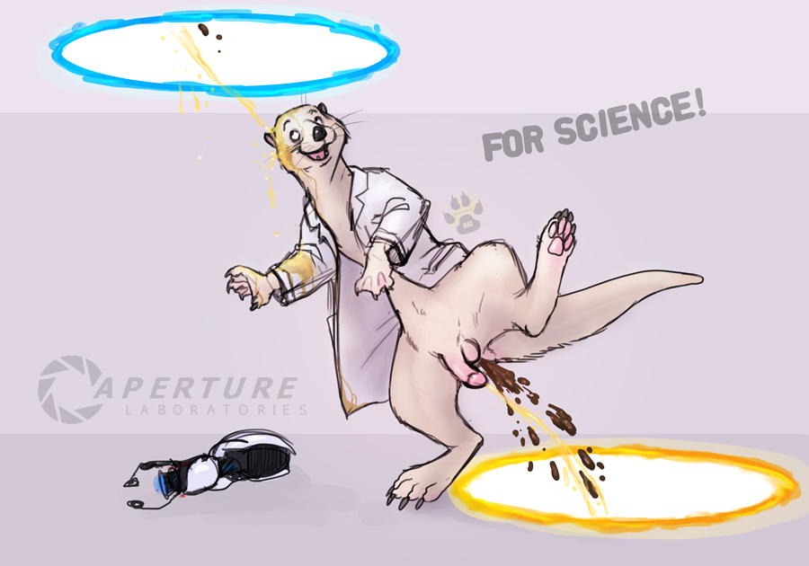 anthro aperture_science balls circumcised clothed clothing feces furry furry_only happy hazardouskink male mammal mustelid now_you're_thinking_with_portals otter partially_clothed pawpads peeing penis portal portal_(series) portal_gun scat soiling standing urine valve video_games watersports wetting what