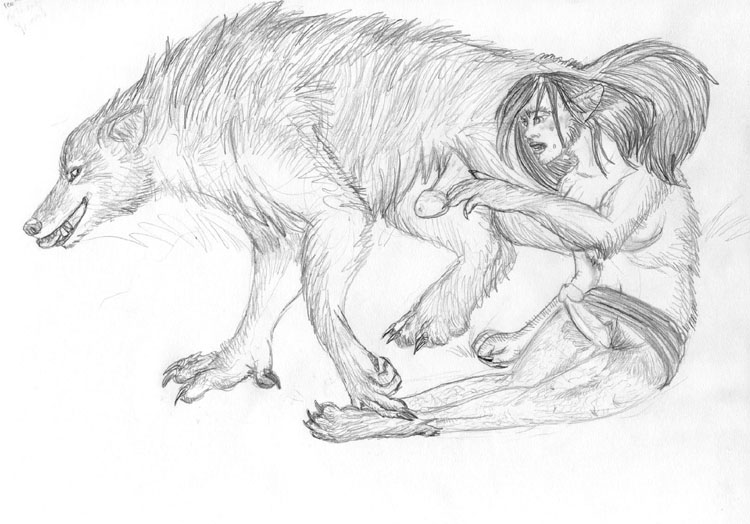 anthro arania breasts canine claws clothing erection female human male mammal open_mouth penis pointy_ears sketch skirt smile tongue tongue_out torn_clothing transformation were werewolf wolf