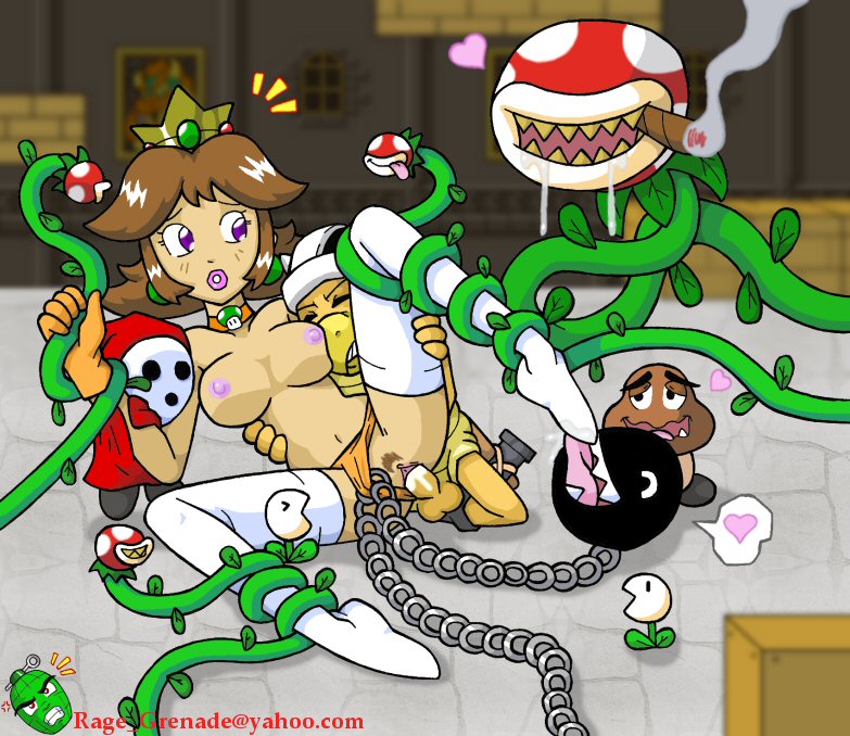 chain_chomp goomba hammer_bros. interspecies mario_(series) nintendo nipper_plant piranha_plant princess_daisy rage_grenade shy_guy straight_hair super_mario_bros.