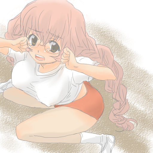 1girls blush clothing erect_nipples glasses gym_uniform kodomo_no_jikan tagme twin_braids usa_mimi