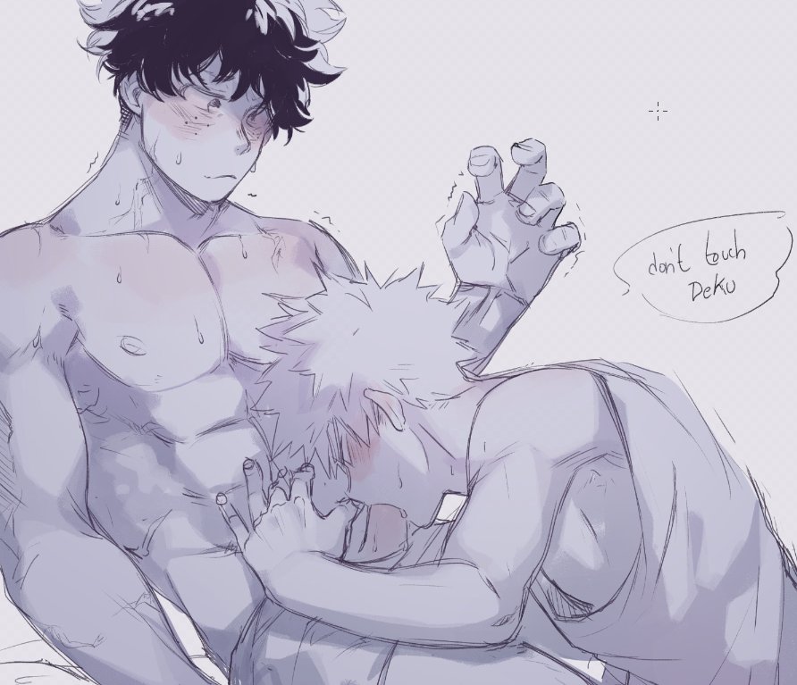 2boys abs blowjob boxers_(clothing) fellatio gay instructions izuku_midoriya katsuki_bakugou looking_at_another looking_down male male_only male_underwear muscular muscular_male my_hero_academia nipples oral oral_sex partially_colored power_bottom rivals sex shaking_hand speech_bubble sweat tank_top underwear yaoi