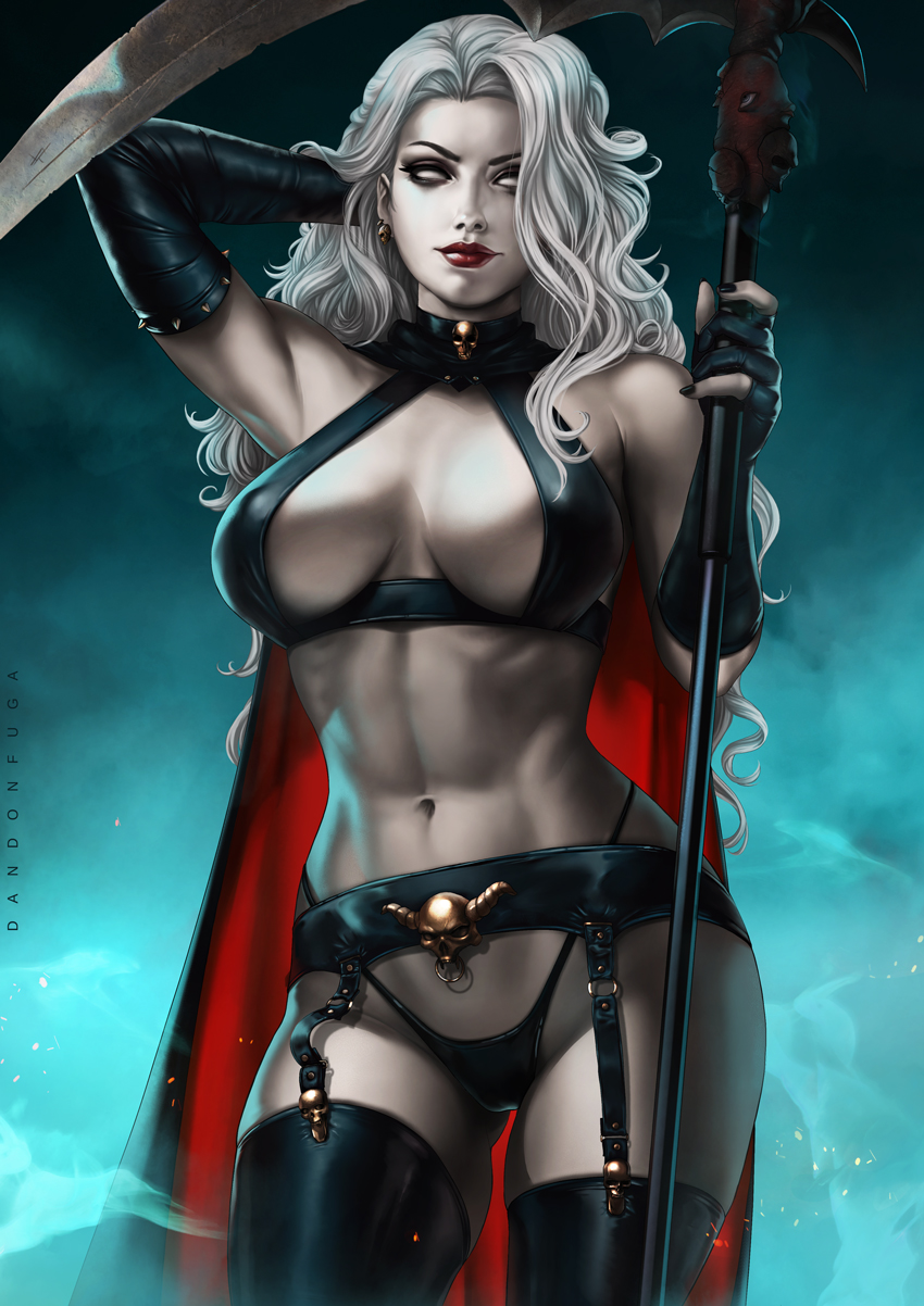 big breasts, breasts, chaos comics, cleavage, dandon fuga, female, female only, lady death, large breasts, looking at viewer, panties, solo, thighhighs
