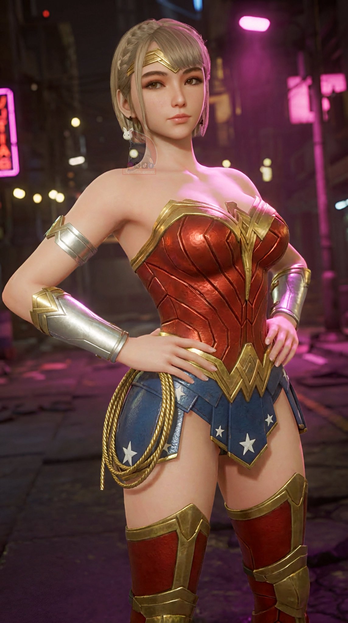  spartan gamer, 1girls, 3d, andro-eidos, big ass, big breasts, big thighs, breasts, cosplay, crossover, crossover cosplay, curvaceous, curvy, curvy figure, cyborg, dc, dc comics, eve (stellar blade), female, female only, gynoid, hips, hourglass figure, humanoid, large ass, legs, light skin, light-skinned female, mature, mature female, shift up, slim waist, stellar blade, the spartan gamer, thick, thick hips, thick legs, thick thighs, thighs, voluptuous, waist, wide hips, wonder woman (cosplay), wonder woman (series)