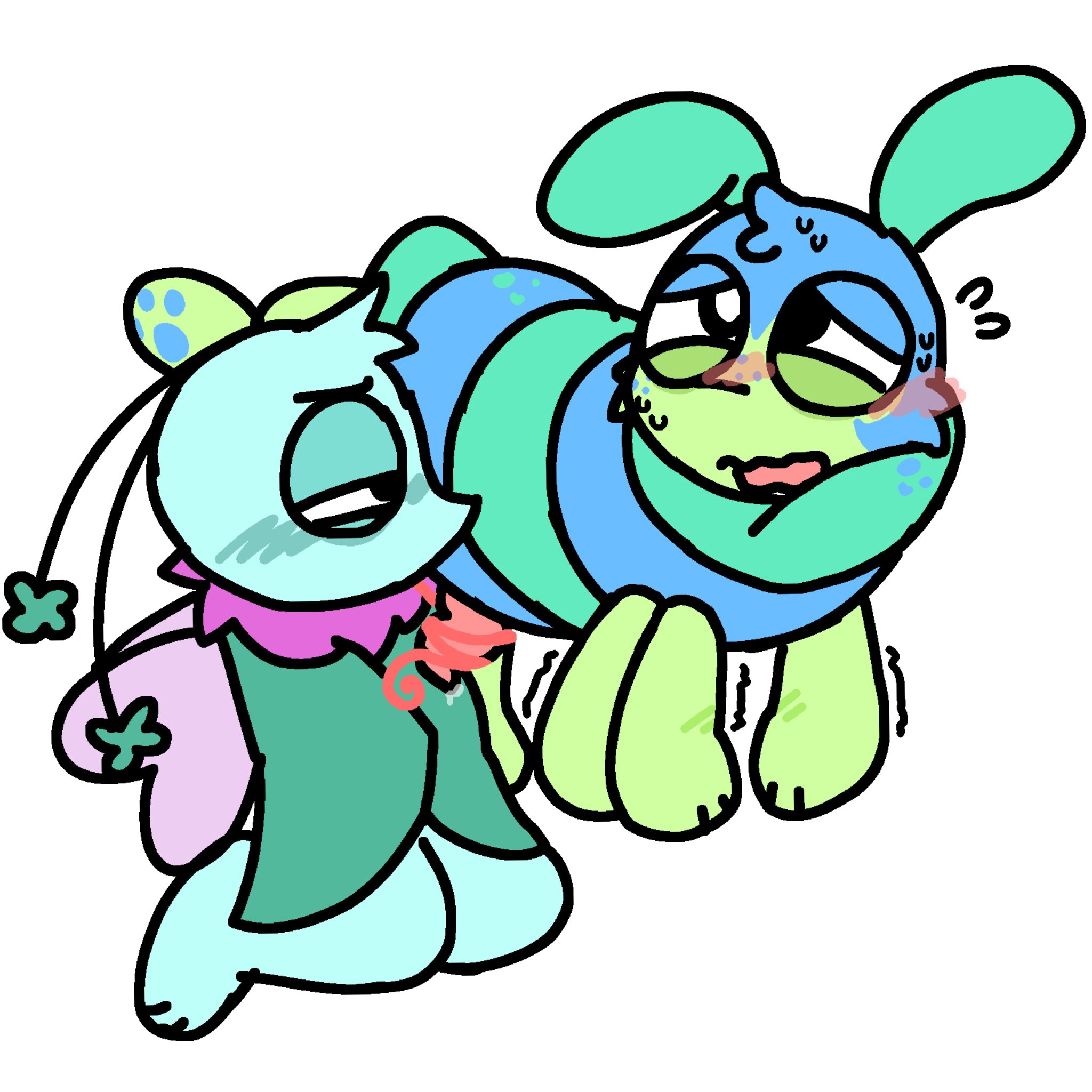 2boys, ambiguous species, antennae, antennae (anatomy), anthro, anthro bug, anthro insect, anthro male, anthro only, aroused, bipedal feral, blue body, blue clothing, blush, bug, butterfly, caterpillar, cloak, clothed/nude, clothes, clothing, cock, dandy's world, deadtoons, dick, digital media (artwork), duo, duo anthro, duo male, flying sweatdrops, flyte (dandy's world), furry, furry male, furry only, gay, gay oral, glittrglupaws, green face, green legs, insect wings, insects, jpeg, kneeling, lidded eyes, long tongue, m/m, male, male (lore), male anthro, male duo, male furry, male on male, male only, male/male, multi limb, multiple legs, naked, no arms, no human, no humans, no-human, non-human, non-human only, nude, on knees, only furry, only male, open mouth, oral, paw pads, penis, pink penis, pink wings, plain background, precum, proboscis (anatomy), simple background, small penis, squirm (dandy's world), sweat, sweatdrop, sweating, tongue, tongue around penis, tongue out, tremble lines, video games, white background, wings