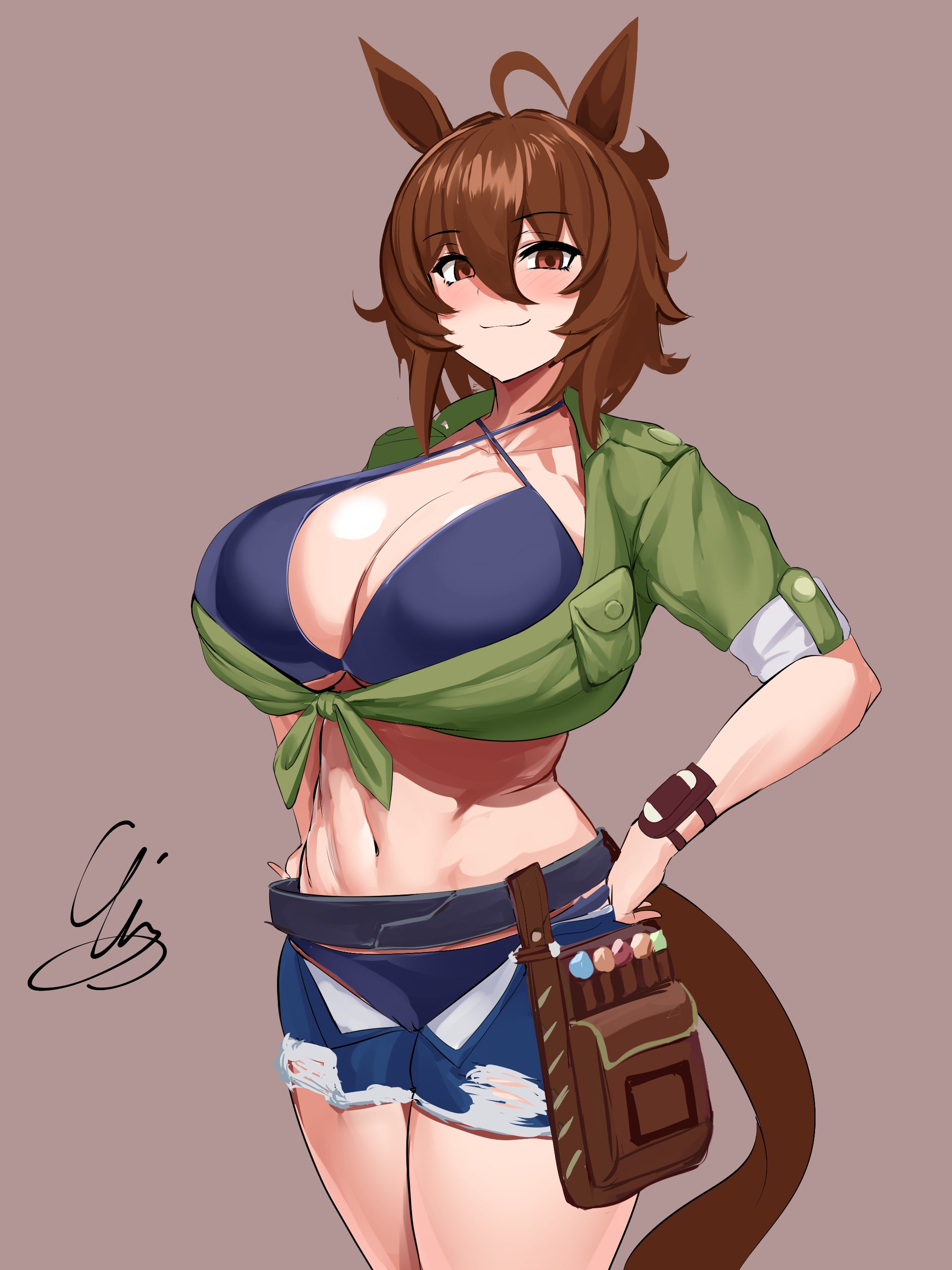 9is, agnes tachyon (lunatic lab) (umamusume), agnes tachyon (umamusume), big breasts, breasts, brown hair, cleavage, female, hair, horse girl, huge breasts, tagme, umamusume