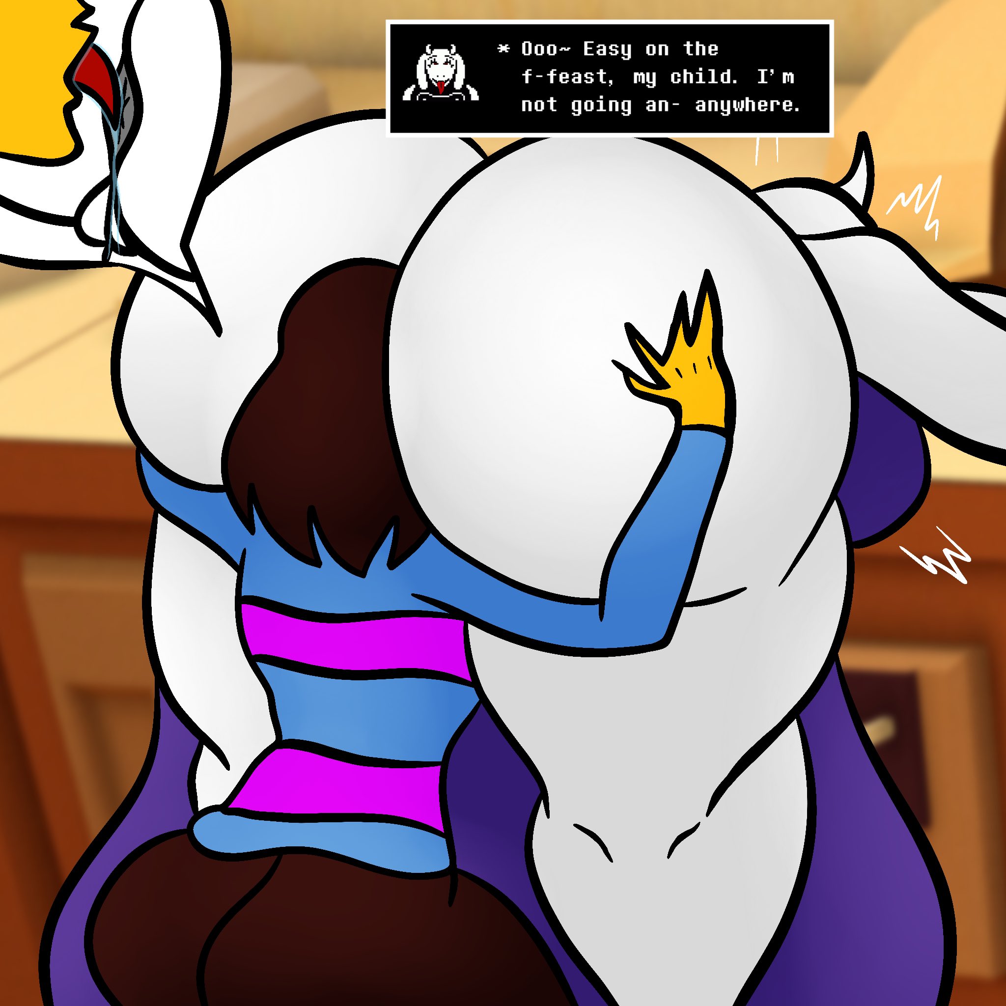 2girls, anilingus, ass, ass grab, big ass, curvydoodles, face in ass, female frisk, female rimming female, frisk, furry, huge ass, licking, licking ass, milf, rimming, rimming female, sex, text, text box, thick ass, thick thighs, toriel, toriel (undertale), undertale, yuri