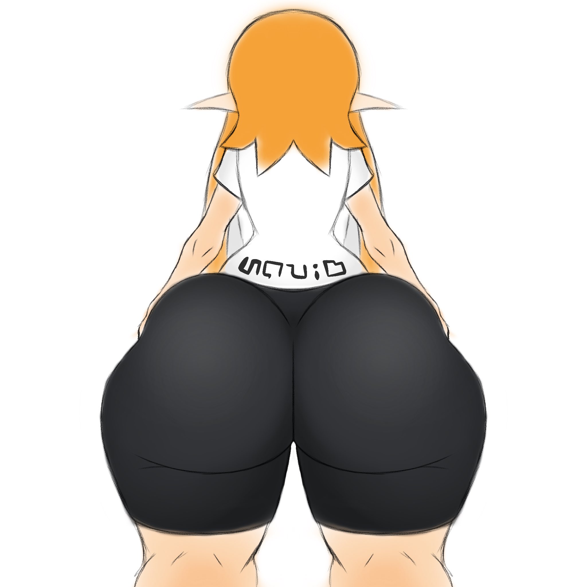 1girls, ass, back view, big ass, booty shorts, curvydoodles, gigantic ass, gigantic butt, grabbing own ass, huge ass, inkling, inkling girl, kaori (splatoon), sketch, solo, solo female, splatoon, thick thighs, white background