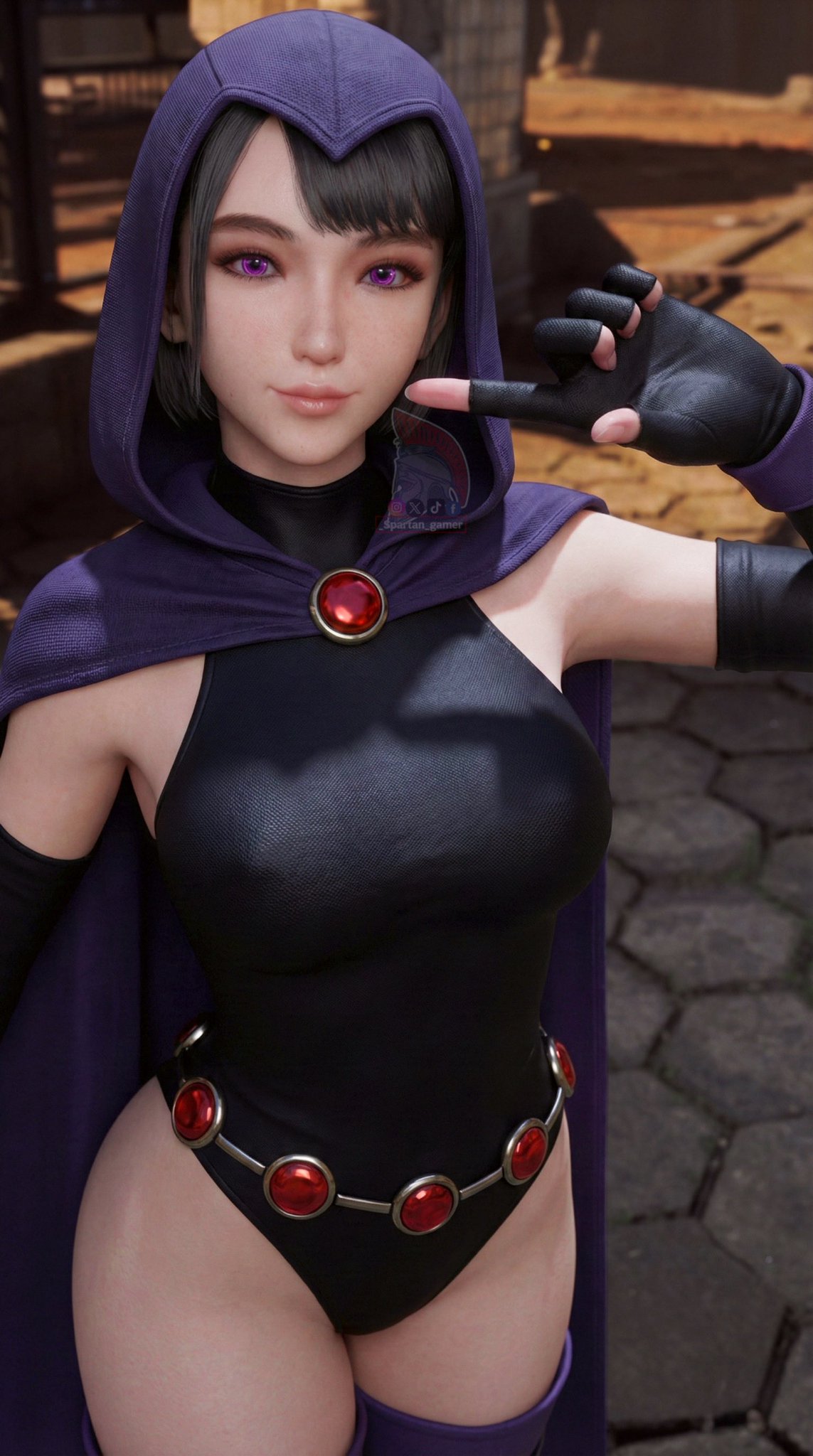  spartan gamer, 1girls, 3d, andro-eidos, big breasts, big thighs, black hair, breasts, cosplay, crossover, crossover cosplay, curvaceous, curvy, curvy figure, cyborg, dc, dc comics, eve (stellar blade), female, female only, gynoid, hips, hourglass figure, humanoid, legs, light skin, light-skinned female, mature, mature female, purple eyes, raven (cosplay), raven (dc) (cosplay), shift up, slim waist, stellar blade, teen titans, the spartan gamer, thick, thick hips, thick legs, thick thighs, thighs, voluptuous, waist, wide hips