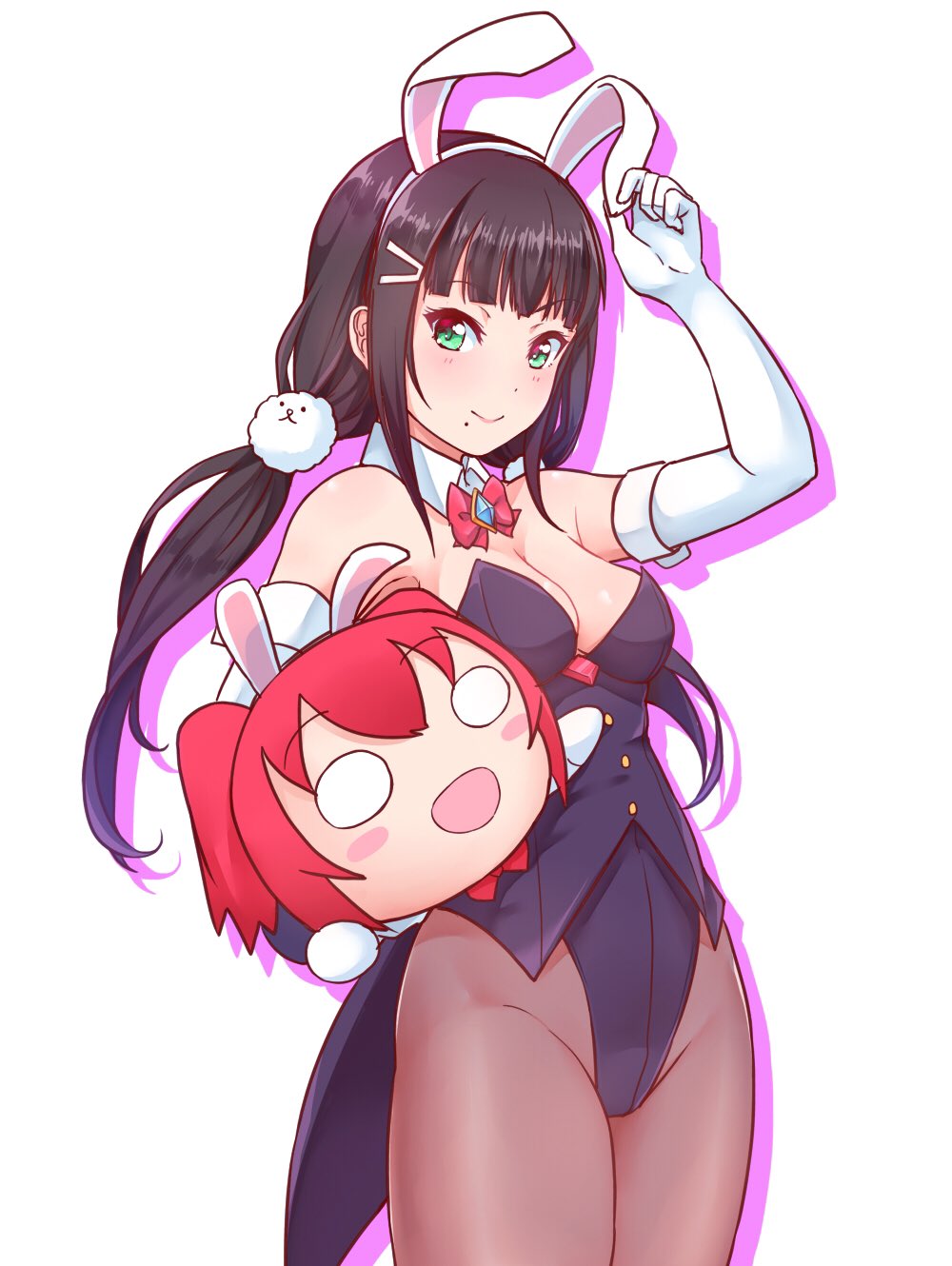 :d artist_request black_hair bunny_ears bunnysuit female kurosawa_dia kurosawa_ruby love_live! love_live!_sunshine!! nesoberi red_hair source_request