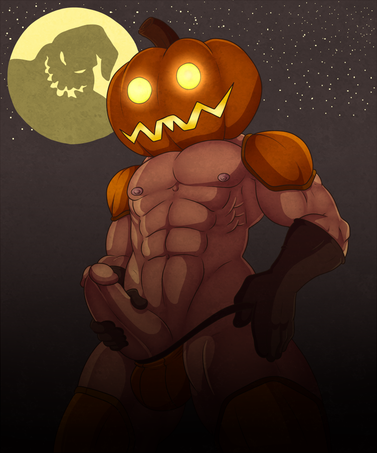 2014 anthro balls blackbear clothing erection food fruit gloves halloween humanoid jack-o'-lantern leggings legwear male male_only mammal monster moon muscular night nightmare_before_christmas nipples nude oogie_boogie penis pumpkin pumpkin_head star thong