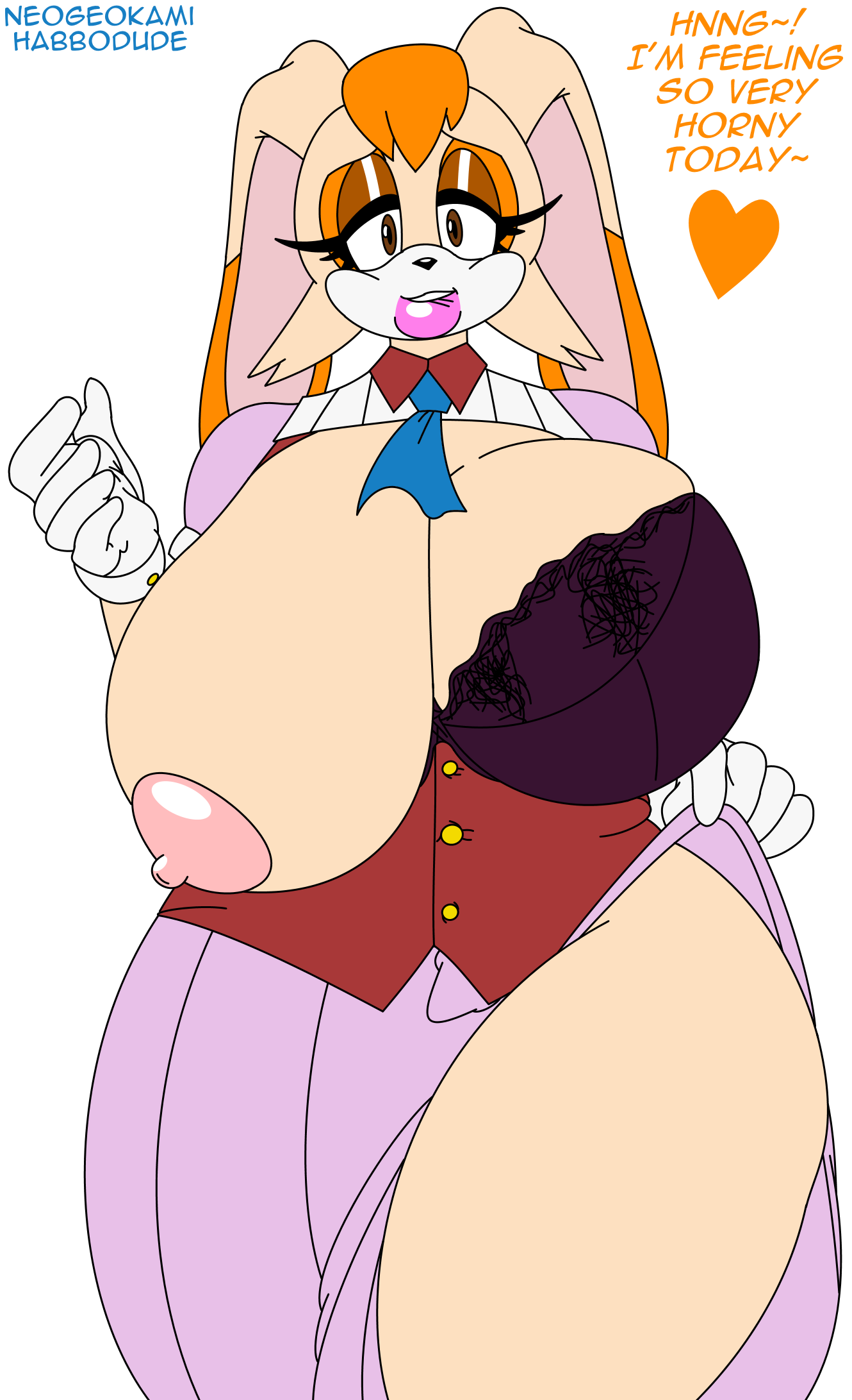 <3, anthro, bedroom eyes, big breasts, bite, biting lip, biting own lip, breasts, brown eyes, clothing, dialogue, exposed breasts, female, furry, habbodude, hi res, horny, horny female, huge breasts, lagomorph, lips, lipstick, looking at viewer, makeup, milf, mommy kink, narrowed eyes, nipples, presenting, puffy nipples, rabbit, seductive, self bite, solo, sonic (series), sonic the hedgehog (series), thick bottom lip, thick thighs, undressing, vanilla the rabbit, wide hips