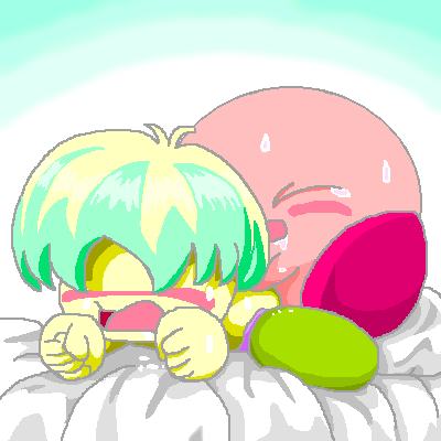 blush cum kirby kirby_(series) male nintendo pasaran simple_background sweat tuff_(kirby) video_games yaoi