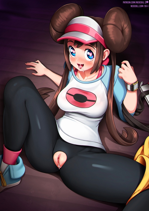 1girls, after sex, ass, bag, big ass, big breasts, blue eyes, blush, breasts, brown background, brown hair, clothed, cum, cum in pussy, cum inside, female, female only, hat, heart, heart-shaped pupils, human, long hair, looking at viewer, looking up, neocoill, nintendo, open mouth, pantyhose, pokemon, pokemon bw2, pussy, rosa (pokemon), shirt, shoes, sitting, skirt, skirt down, solo, source request, spread legs, spreading, straight, sweat, text, thick thighs, tongue, torn clothes, torn pantyhose, twintails, url, watermark, wide hips, wristwatch