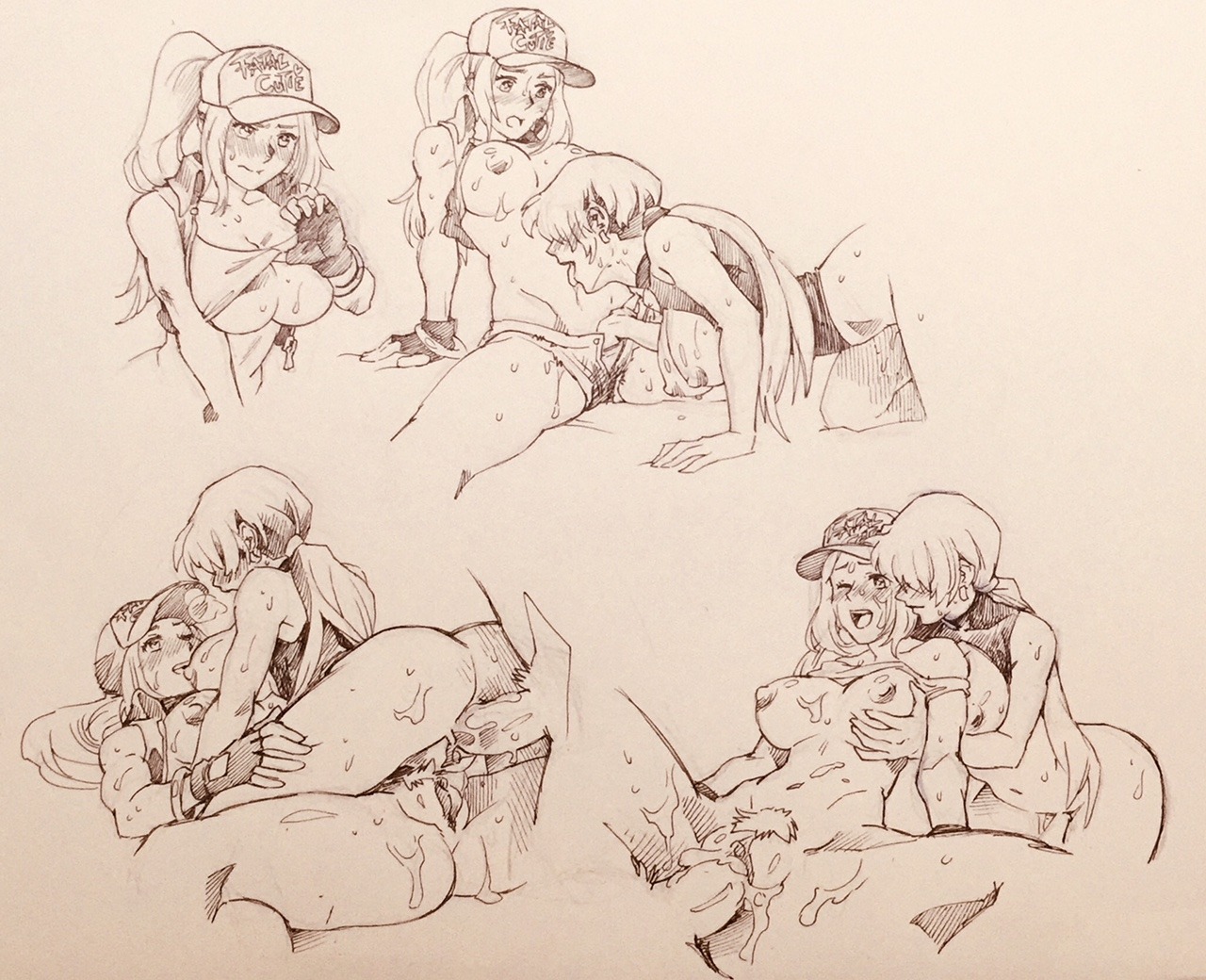 1boy, 2girls, canon genderswap, cum in pussy, fatal fury, female, female terry, genderswap, genderswap (mtf), hair over eyes, king of fighters, licking, male, monochrome, penetration, pussy, rule 63, sex, shermie (kof), sketch, snk, snk heroines: tag team frenzy, terry bogard, twistedterra