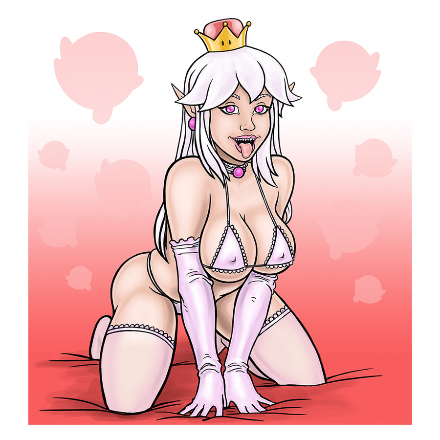 1girls boosette lingerie mario_(series) new_super_mario_bros._u_deluxe nintendo pink_eyes pronstarchampion rule_63 super_crown white_hair