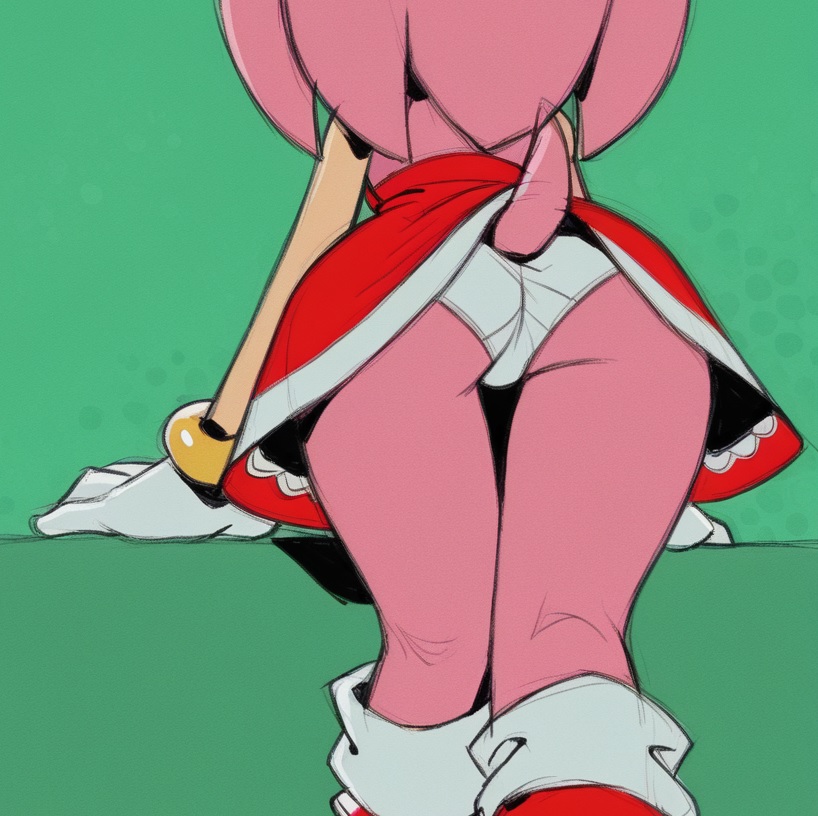1girls, ai generated, amy rose, anthro, ass, ass focus, ass up, back, back view, bare legs, bonsoirdude, boots, dress, female, female only, furry, furry female, furry only, gloves, green eyes, legs, medium hair, open-back dress, panties, panty focus, pink fur, pink hair, presenting panties, red boots, red dress, sega, sonic (series), sonic the hedgehog (series), tail, teen, teenage, teenage girl, teenager, white panties