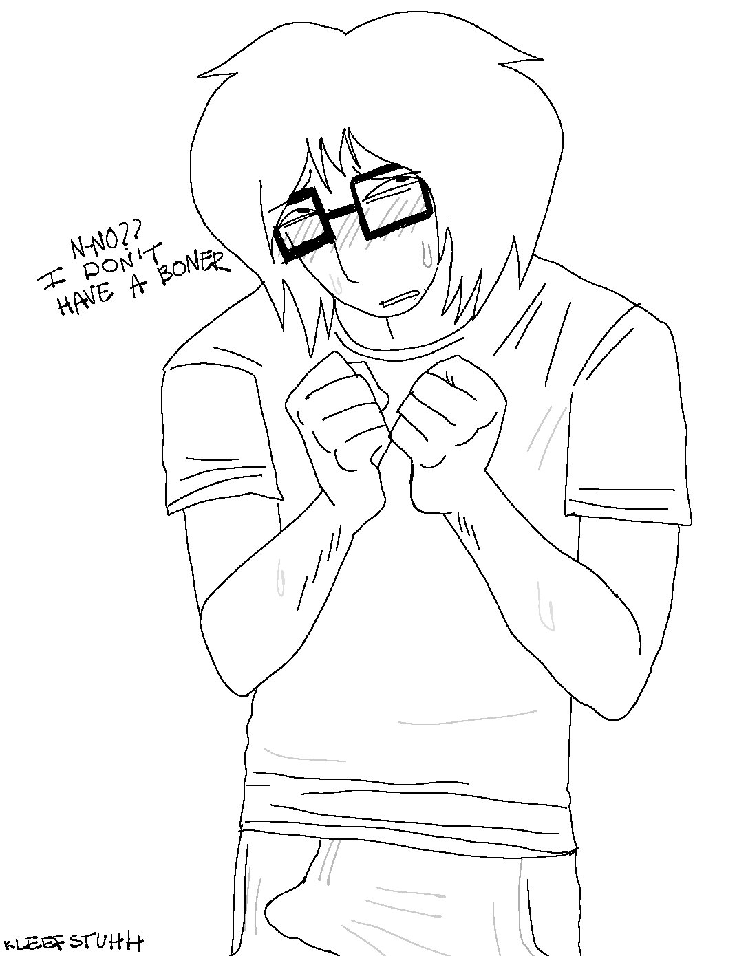 1other, blush, blush lines, blushing, boner, boner in pants, boner under clothes, clothed, denial, embarrassed, embarrassed expression, erect penis, erection, erection under clothes, fact attack adventures, facty (fact attack adventures), fully clothed, glasses, hard cock, hard on, looking at viewer, nonbinary, nonbinary (lore), short hair, solo, solo focus, sweat, sweatdrop, sweating, tagme, viewer pov