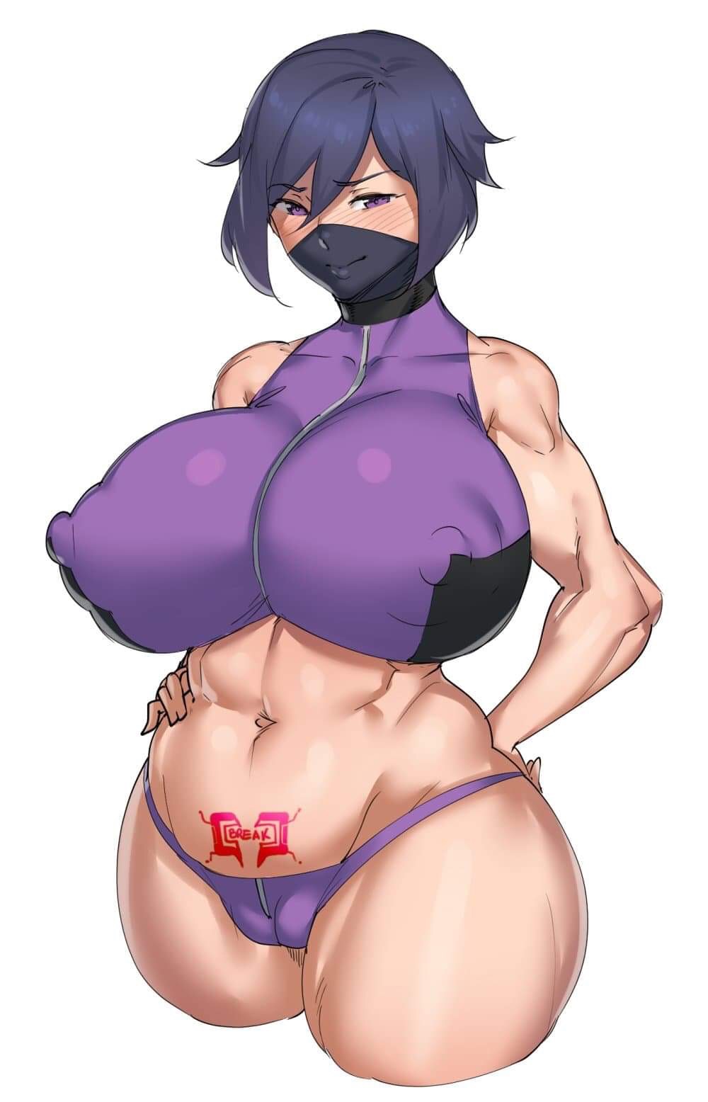 1girls, ayame (gundam build divers), big breasts, breasts, female, fujisawa aya, gundam, gundam build divers, kunoichi, looking at viewer, muscular, muscular female, natedecock, pubic tattoo, solo