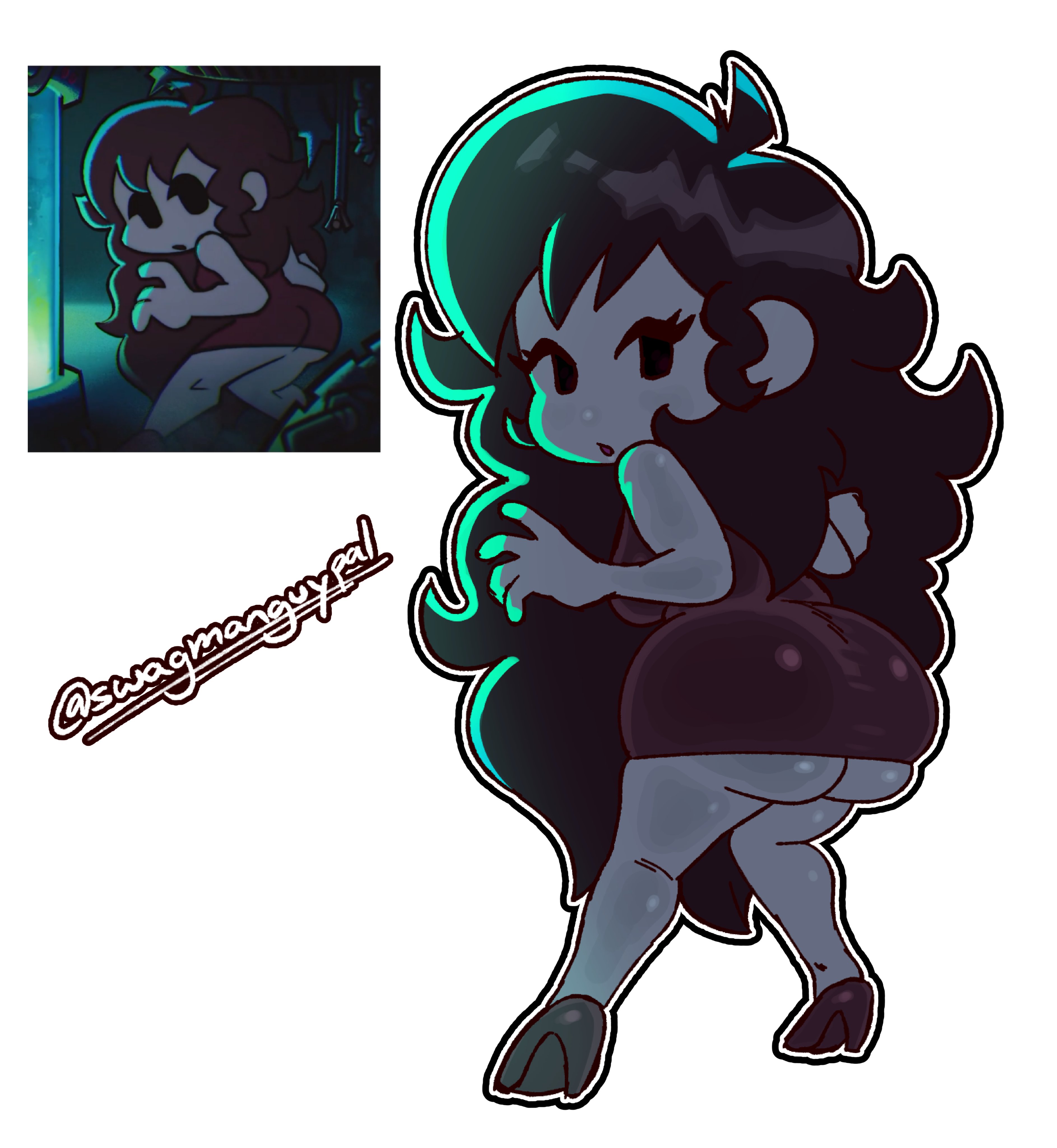 asscheeks, back view, big ass, bubble butt, bubble butt (female), canonical scene, dress, fat ass, friday night funkin, girlfriend (friday night funkin), huge ass, long hair, looking at viewer, reference image, round ass, swagmanguypal, thick thighs, thighhighs, thighs, white background