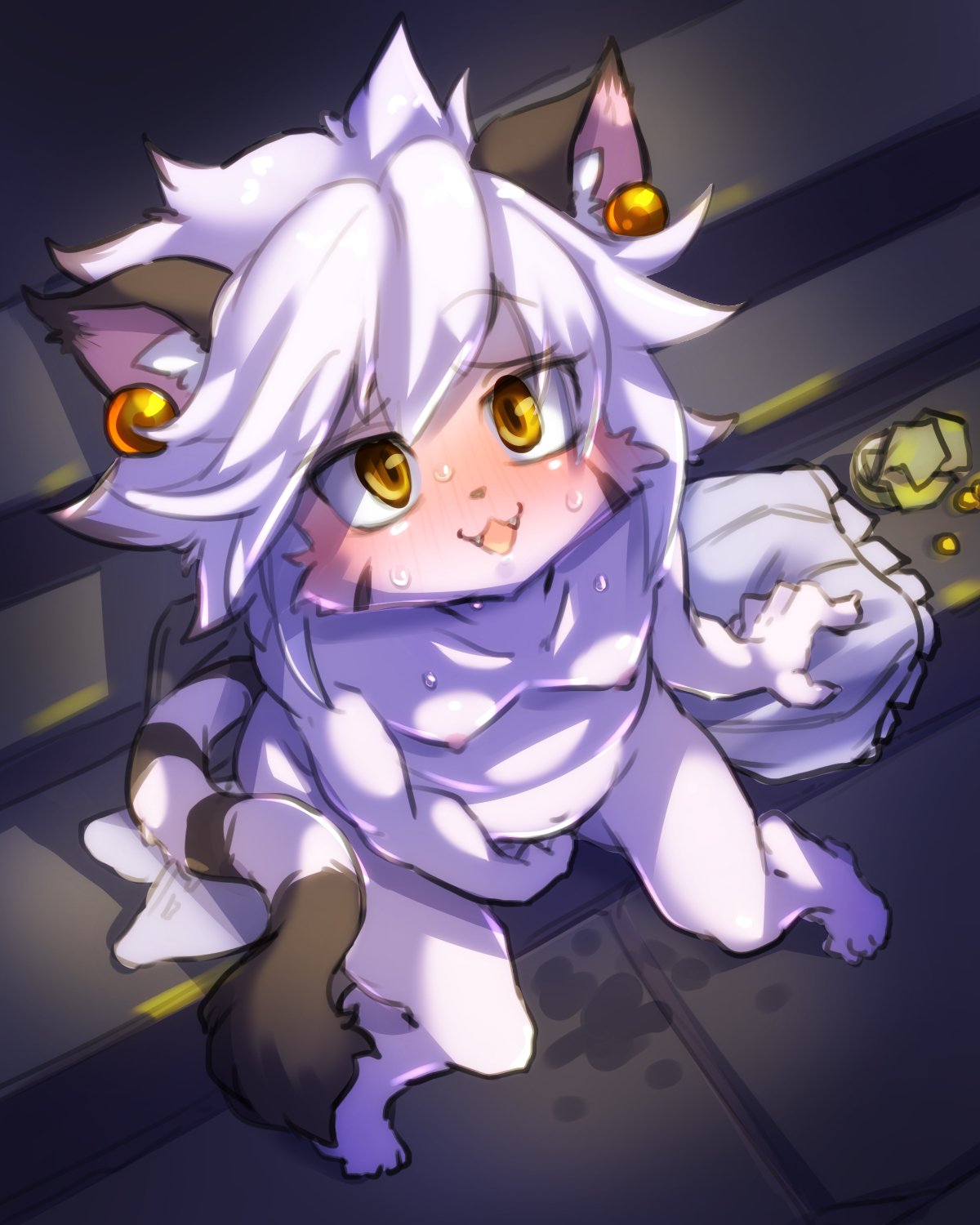 brown_eyes elh_melizee feline female flat_chested furry open_mouth short_hair solatorobo solo tokumori_kaisen white_hair