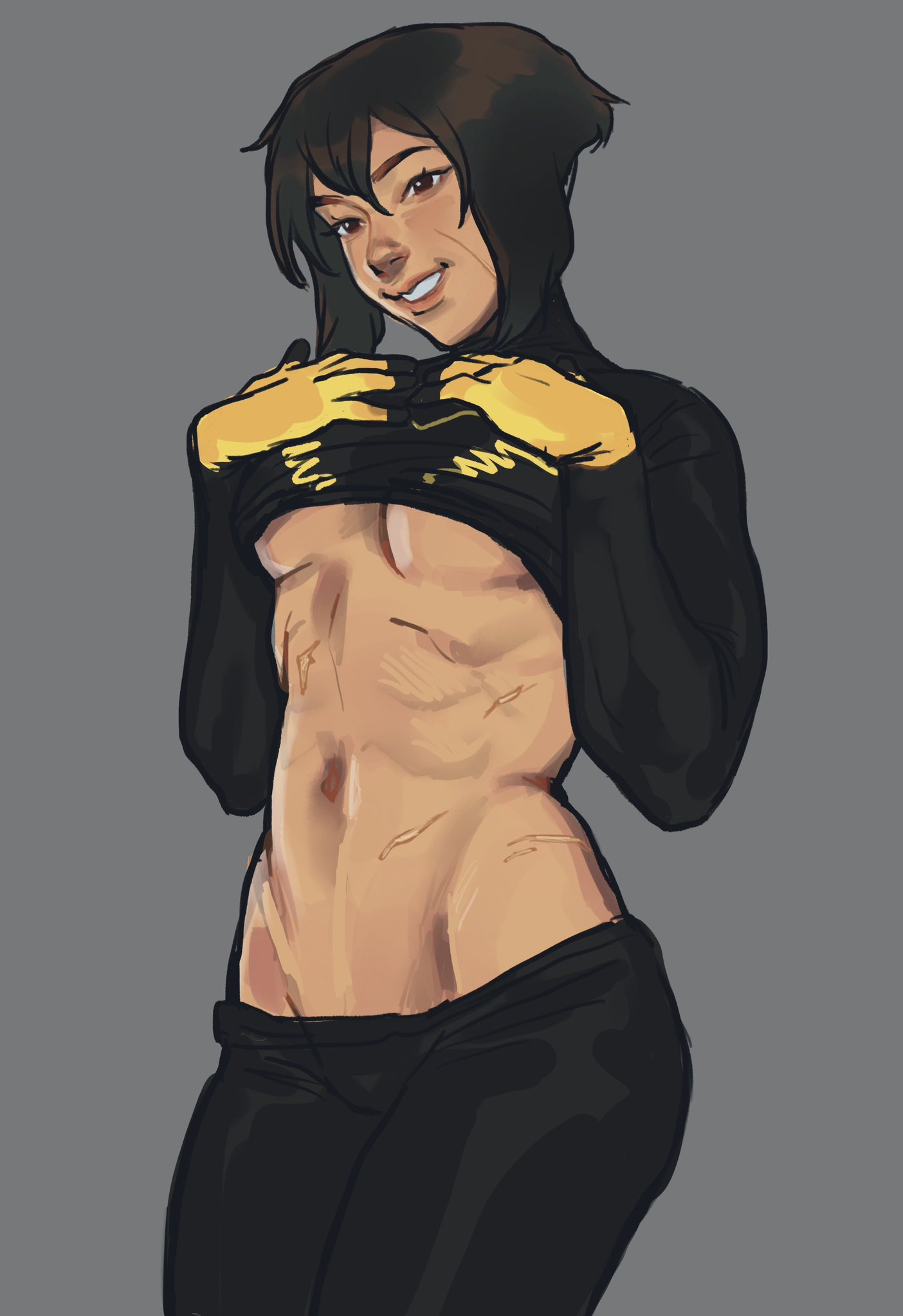 abs batgirl batgirl_(cassandra_cain) cassandra_cain dc dc_comics muscular_female scar scars smile thirstyradio666