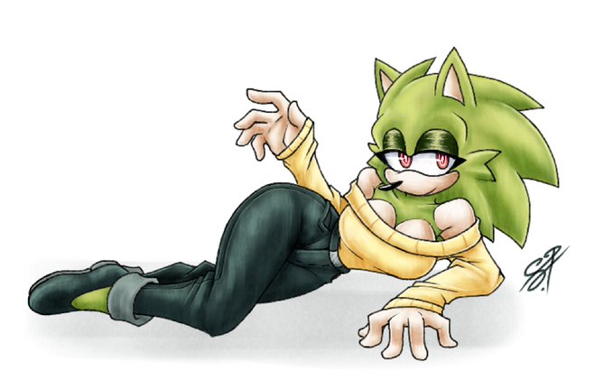 ass athena_(sonictale32) big_ass big_breasts breasts female female_focus female_only green_fur hedgehog laying_down looking_at_viewer mobian mobian_(species) oc pose posing red_eyes smile smiling smiling_at_viewer solo sonic_(series) sonictale32 tastefulanatomy white_background wide_hips yellow_shirt