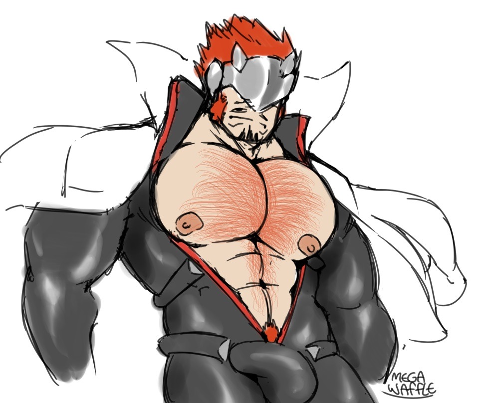 balls bara bulge chest_hair digimon facial_hair flaccid gankoomon male male_only megawaffle_(artist) muscles muscular penis solo solo_male