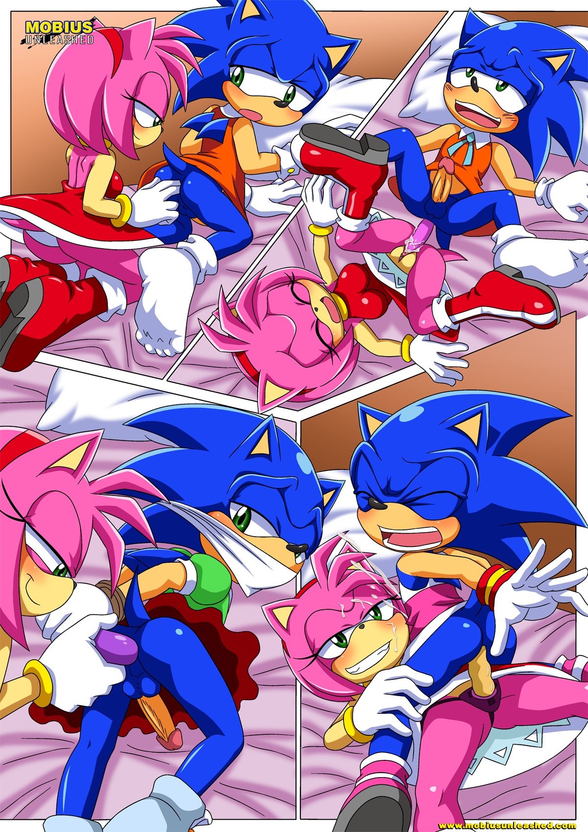 amy rose, amy rose (cosplay), anal, anal fingering, anal object insertion, anal sex, blush, bondage, classic amy rose (cosplay), comic, covered mouth, cowgirl position, cream the rabbit (cosplay), crossdressing, cum, dildo, dildo in ass, double dildo, english text, female, femboy, femdom, fingering, furry, hands behind back, hands-free, handsfree ejaculation, hedgehog, male, malesub, pegging, penetration, penis, sega, sonic (series), sonic the hedgehog, sonic the hedgehog (series), strap-on, strapon, text, tied hands, trap