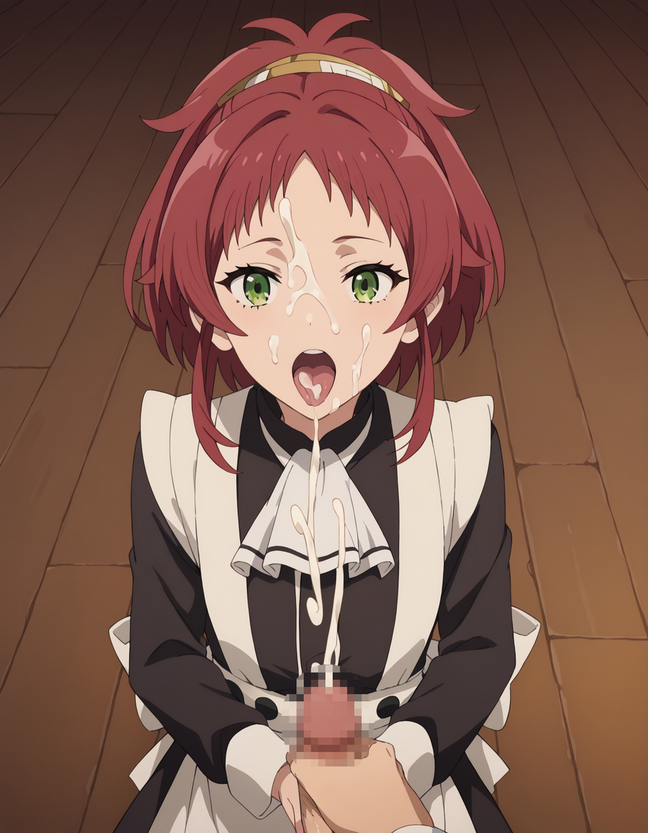 1boy 1girls ai_generated aisha_greyrat big_breasts blowjob censored cum_in_mouth deepthroat enormous_penis facial fellatio female green_eyes harigane_mental long_hair maid maid_headdress maid_uniform mosaic_censoring multicolored_hair mushoku_tensei naughty_face oral oral_sex penis_in_mouth penis_on_face penis_out ponytail pov pov_blowjob swallowing swallowing_cum violet_hair